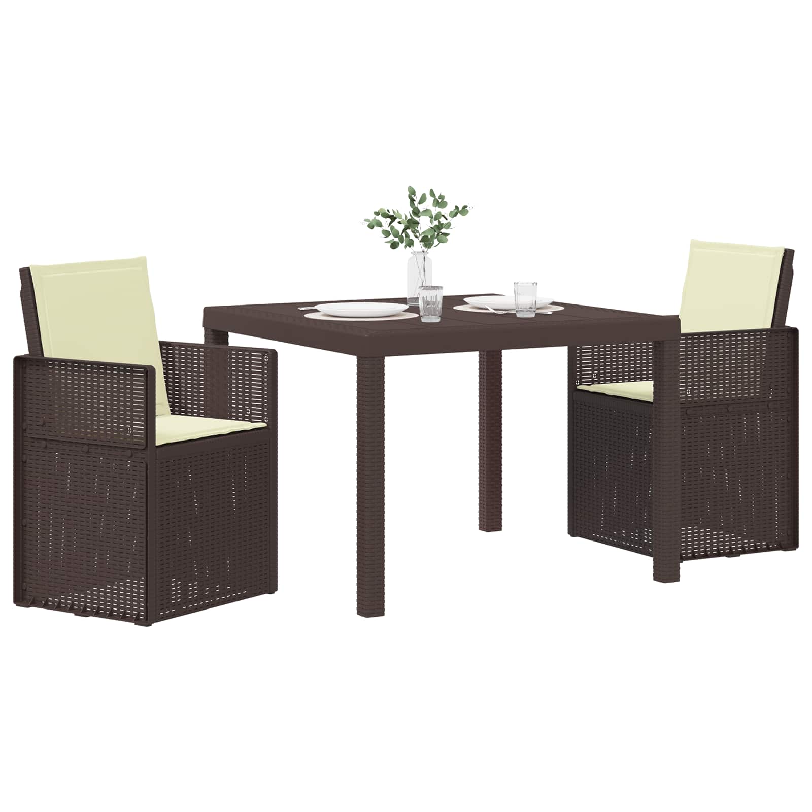 Ensemble de salle à manger pour jardin 3 pcs Marron et crème PP