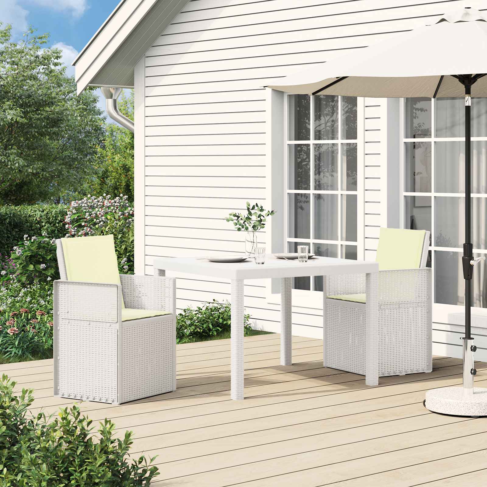 Ensemble de salle à manger pour jardin 3 pc Blanc et crème PP - XIOS