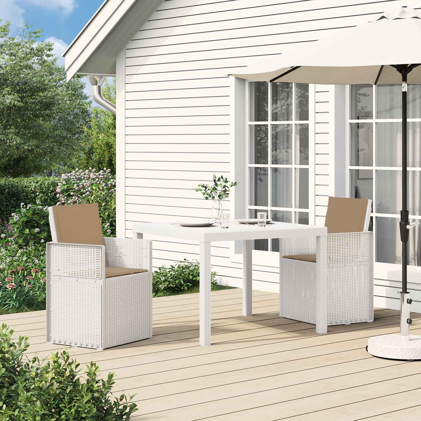 Ensemble de salle à manger pour jardin 3 pc Blanc et taupe PP - XIOS