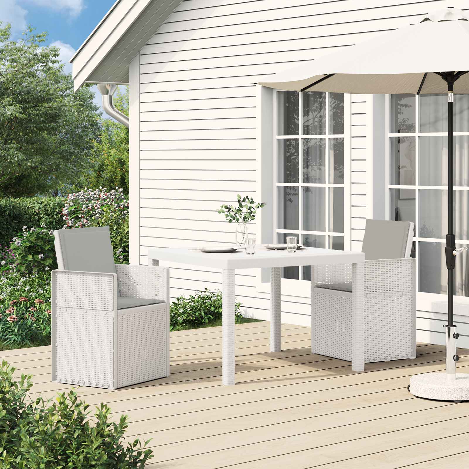 Ensemble de salle à manger pour jardin 3 pc Blanc et gris clair - XIOS