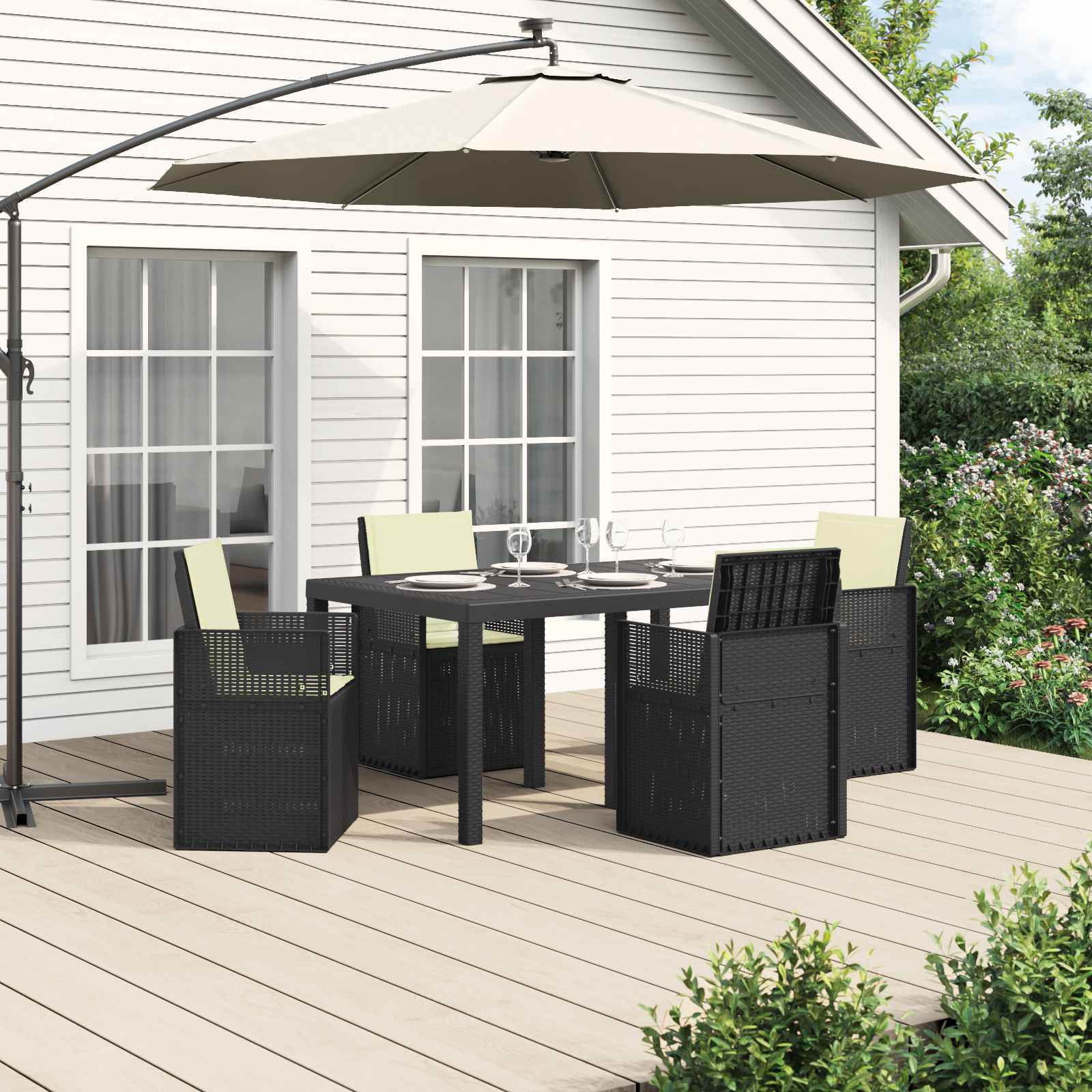 Ensemble de salle à manger pour jardin 5 pc Anthracite et crème