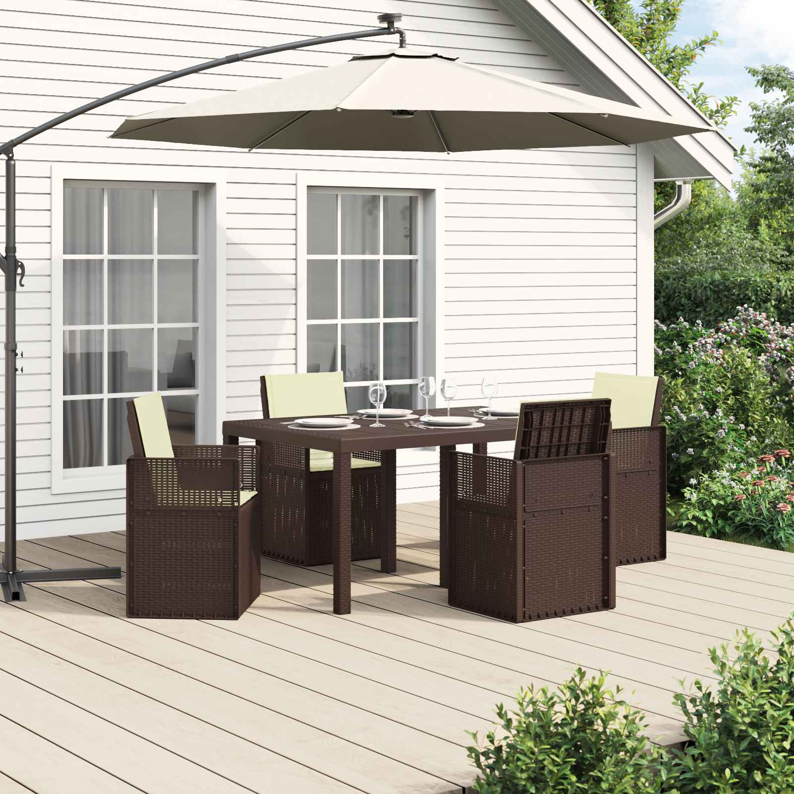 Ensemble de salle à manger pour jardin 5 pcs Marron et crème PP - XIOS
