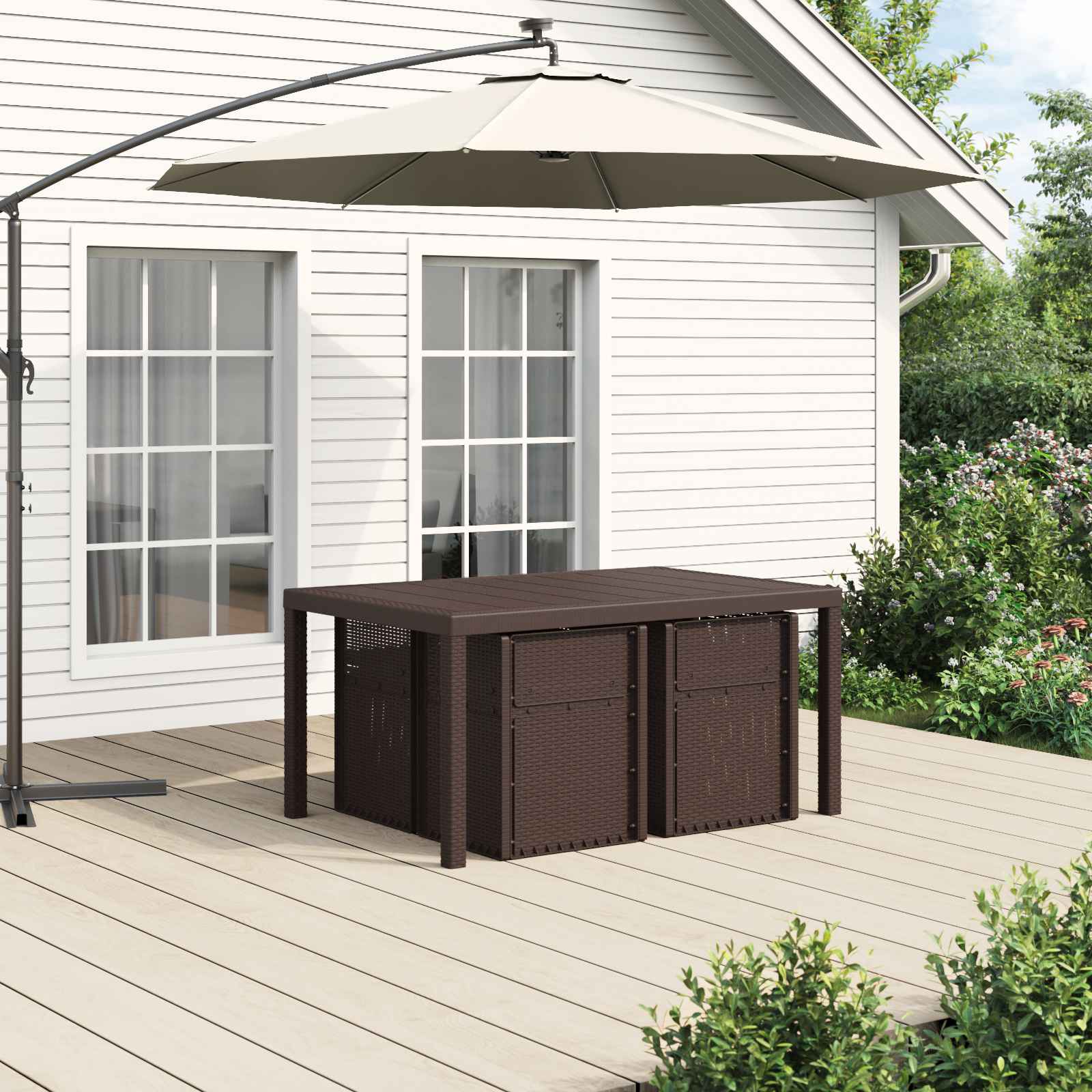 Ensemble de salle à manger pour jardin avec coussin 5 pcs PP - XIOS