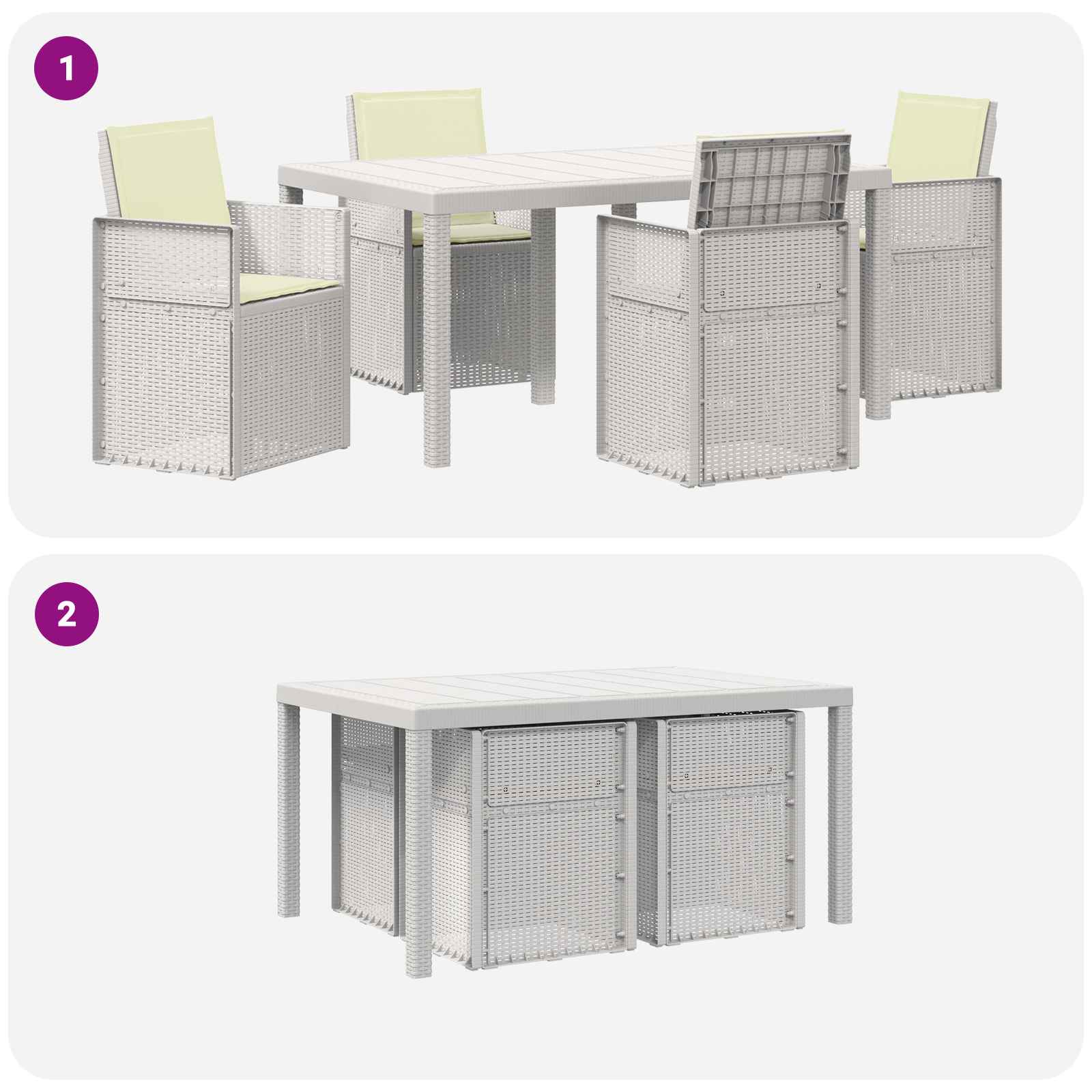 Ensemble de salle à manger pour jardin 5 pc Blanc et crème PP