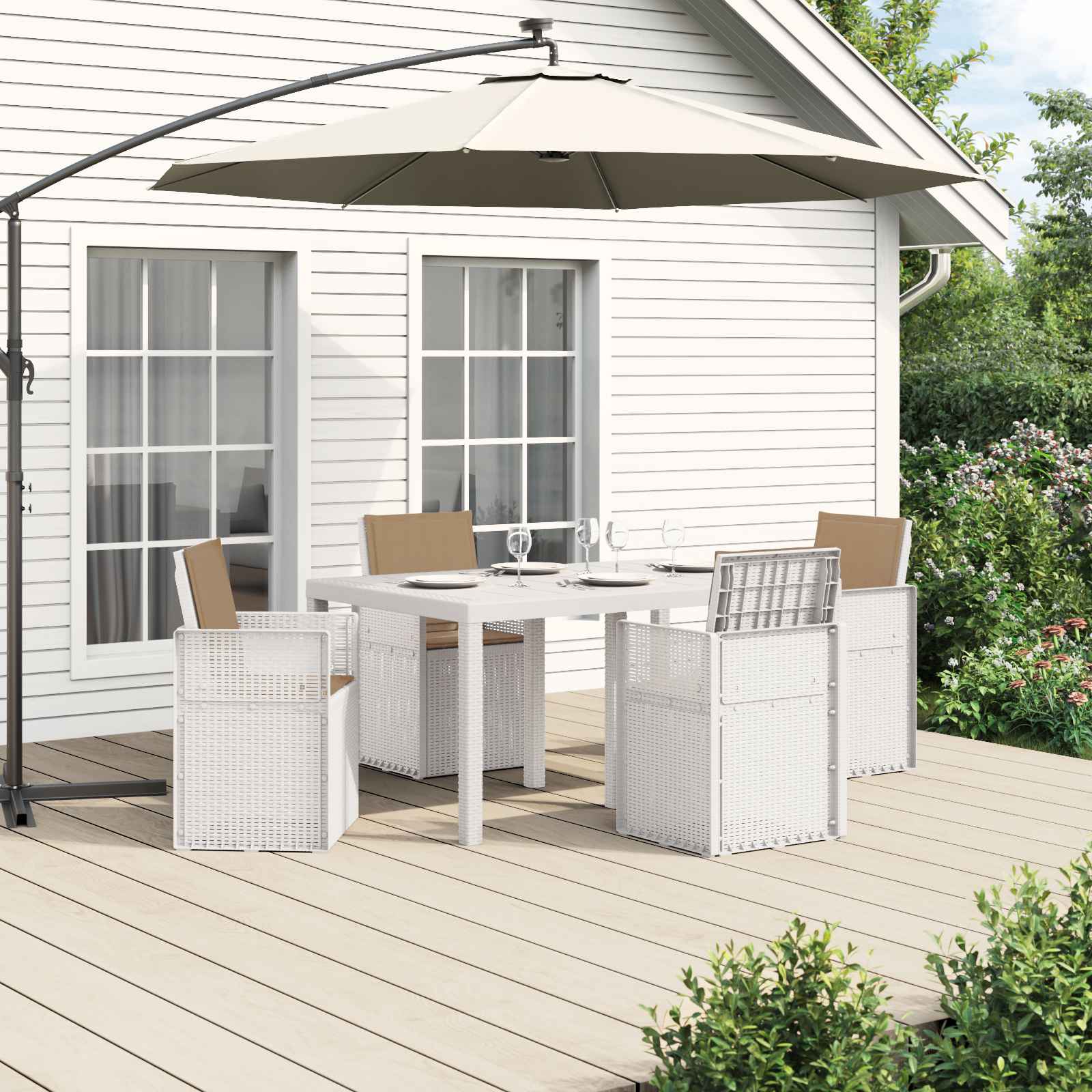 Ensemble de salle à manger pour jardin 5 pc Blanc et taupe PP