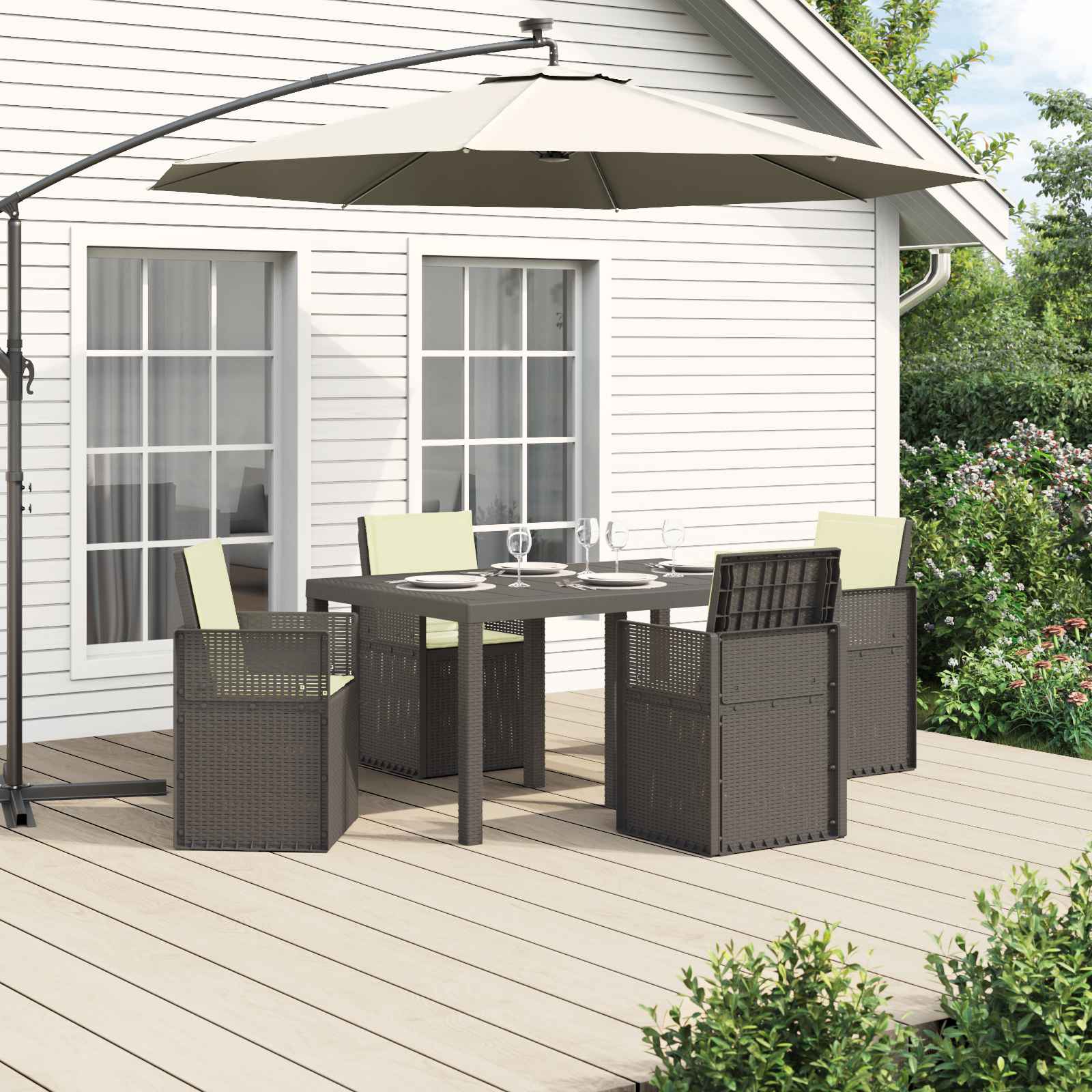 Ensemble de salle à manger pour jardin 5 pc Gris clair et Crème
