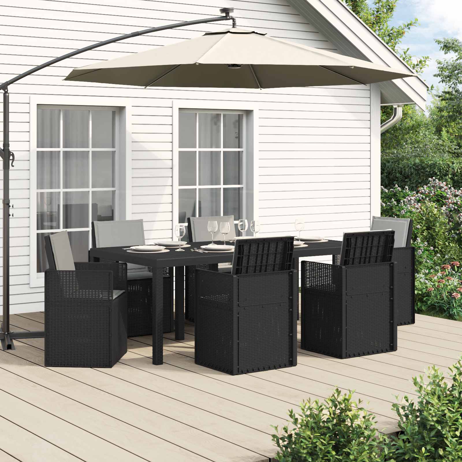 Ensemble de salle à manger pour jardin avec coussin 7 pcs PP - XIOS