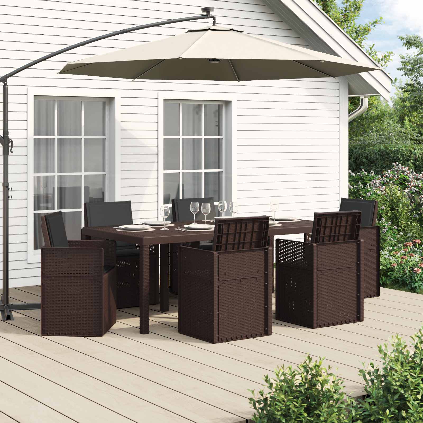 Ensemble de salle à manger pour jardin avec coussin 7 pcs PP - XIOS