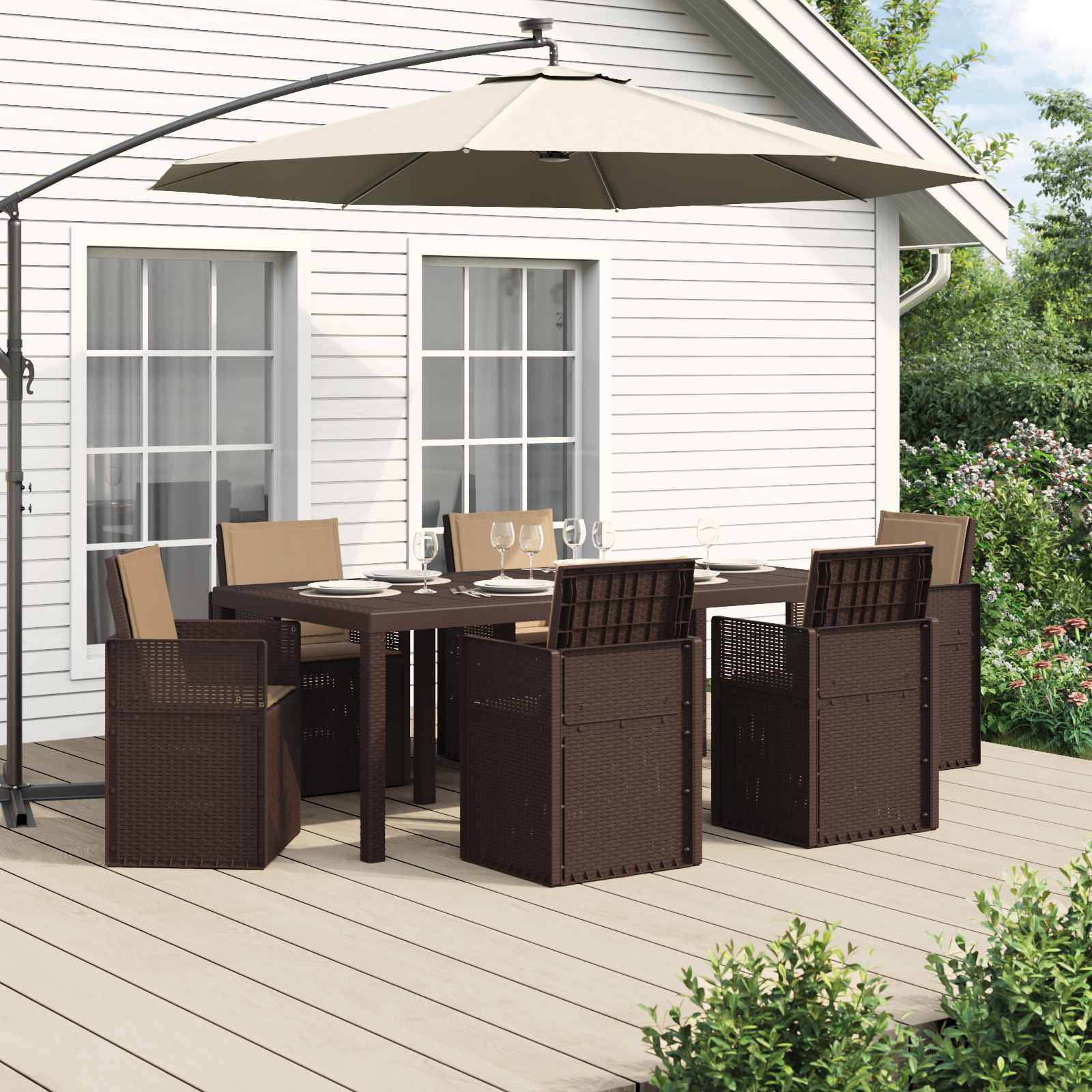Ensemble de salle à manger pour jardin 7 pcs Marron et taupe PP - XIOS