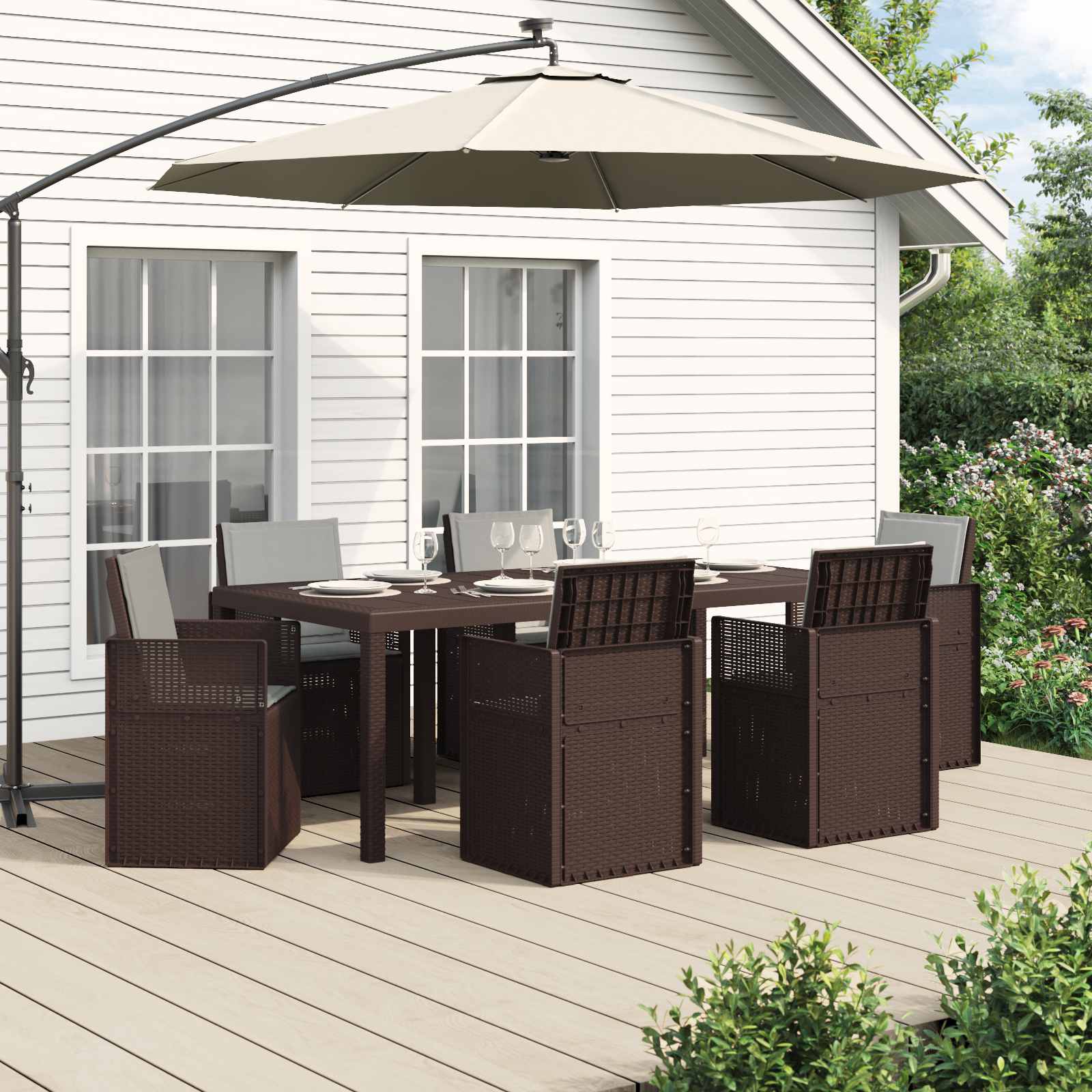 Ensemble de salle à manger pour jardin avec coussin 7 pcs PP - XIOS