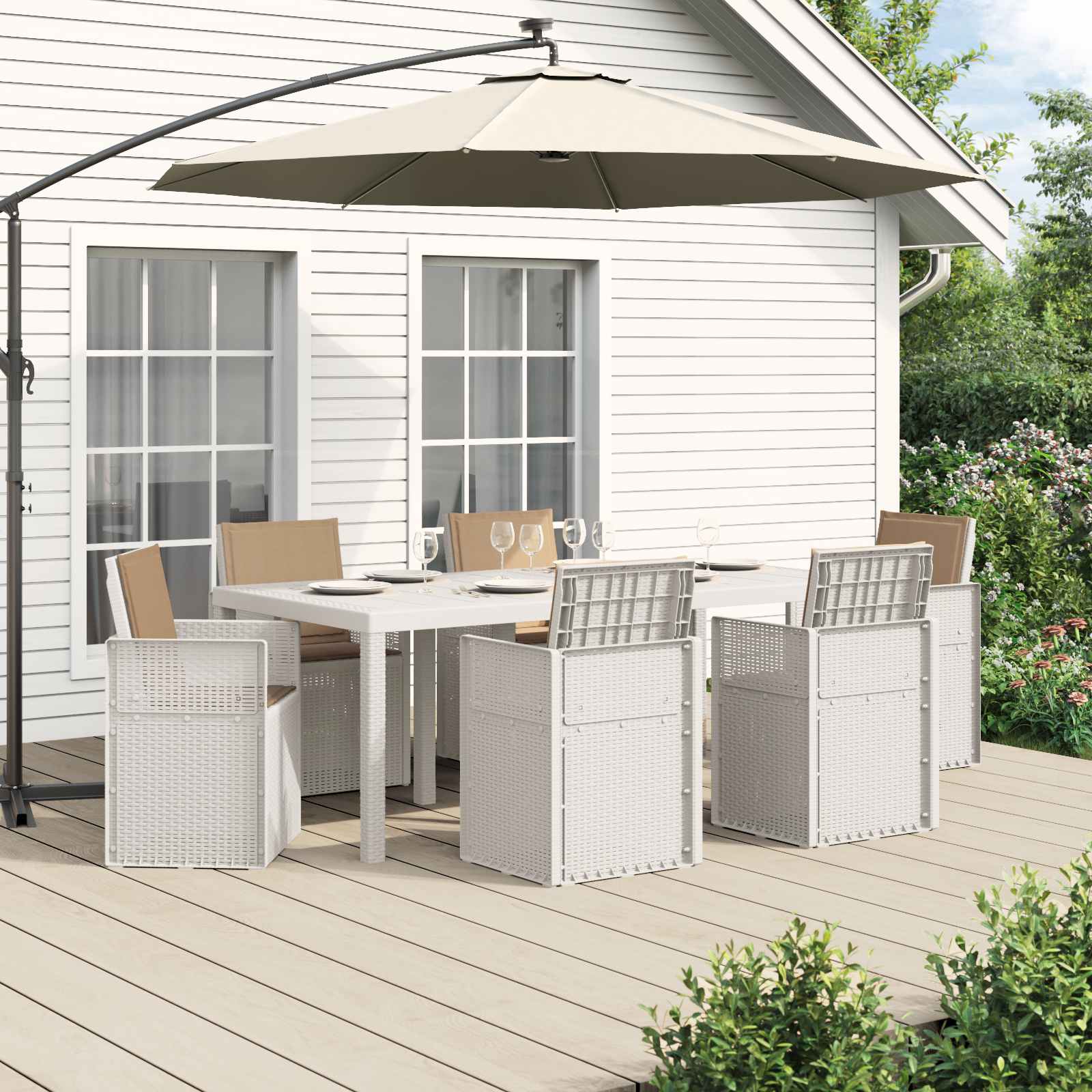 Ensemble de salle à manger pour jardin 7 pcs Blanc et taupe PP - XIOS