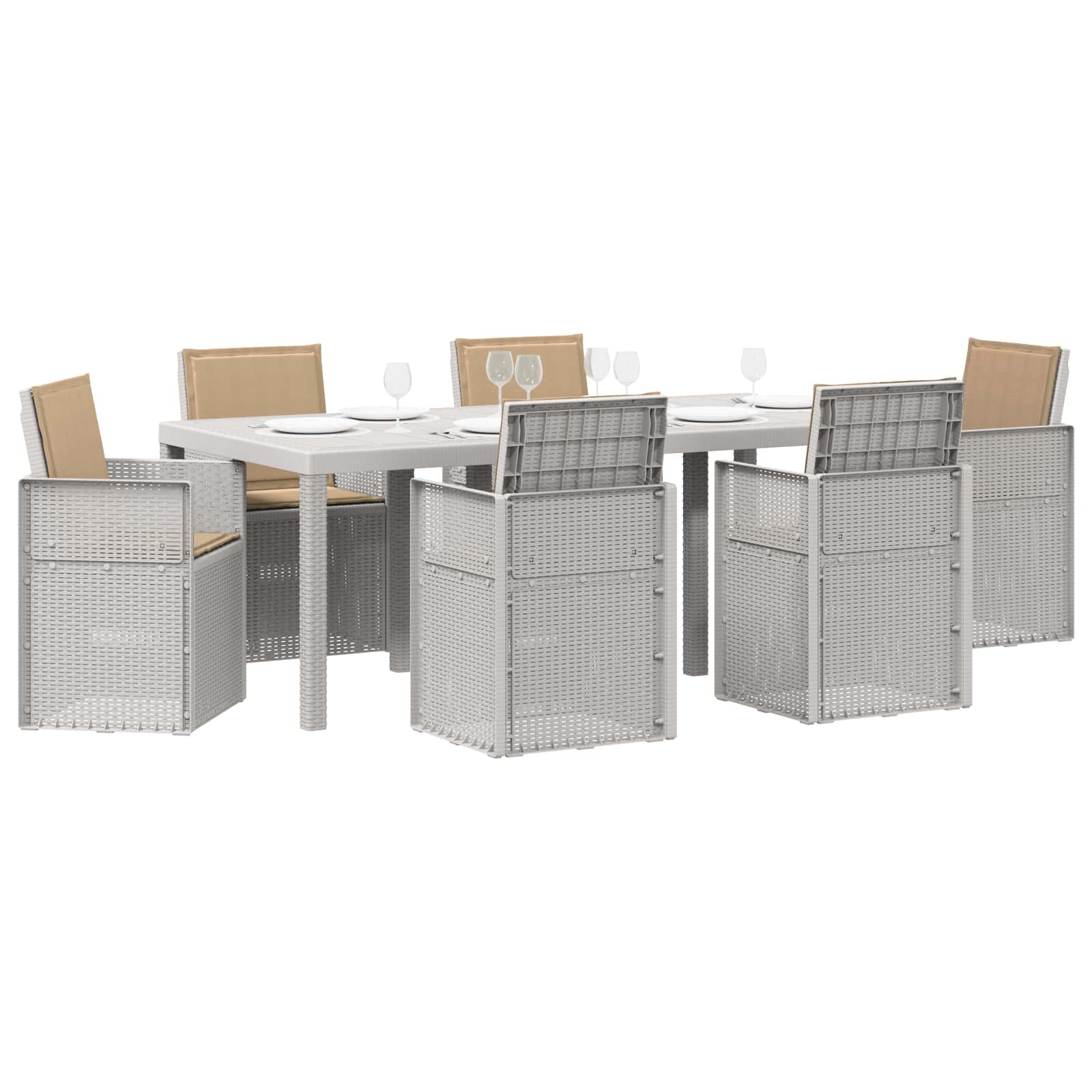 Ensemble de salle à manger pour jardin 7 pcs Blanc et taupe PP - XIOS