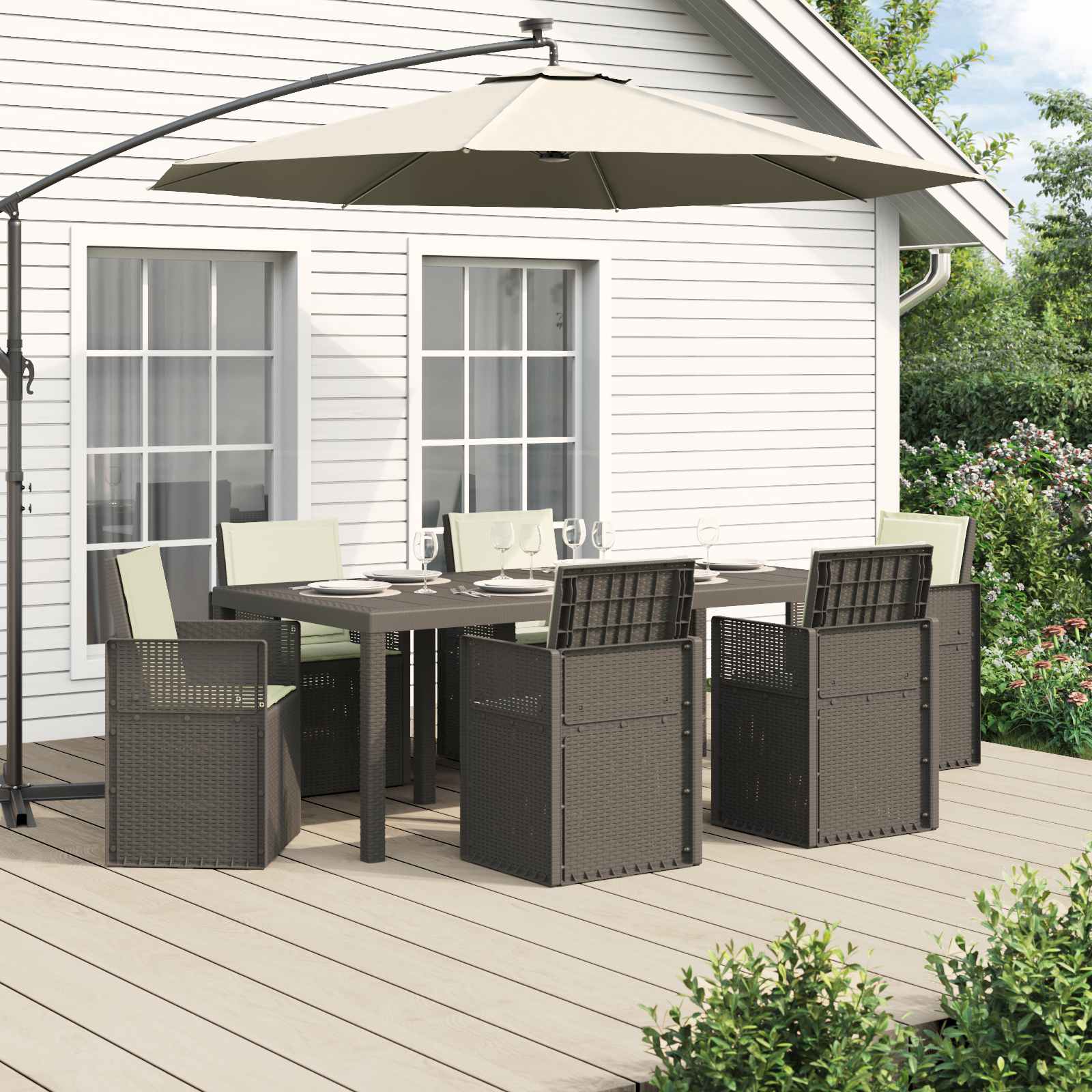 Ensemble de salle à manger pour jardin avec coussin 7 pcs PP - XIOS