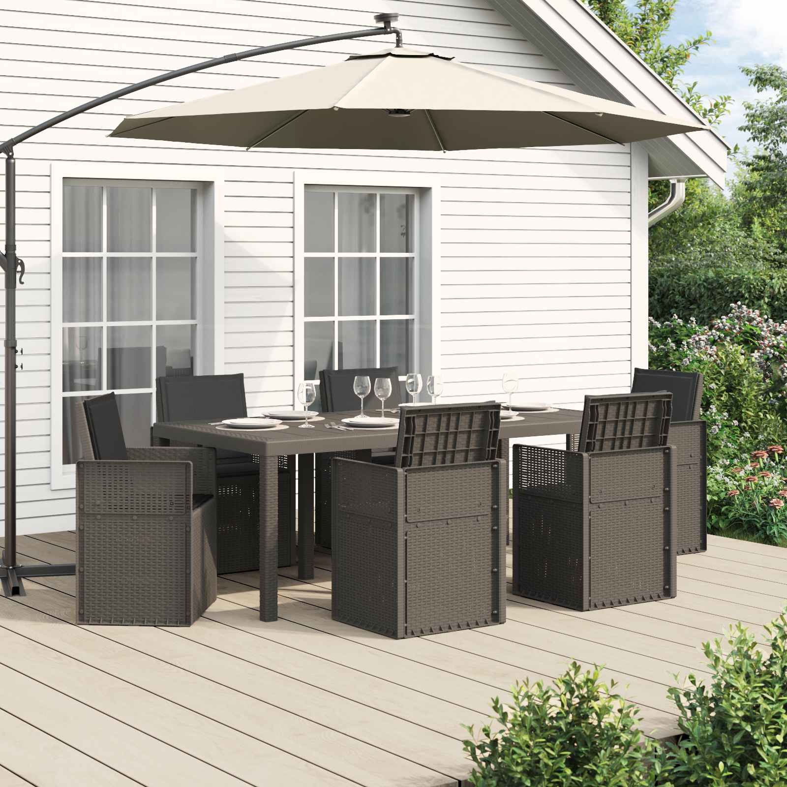 Ensemble de salle à manger pour jardin avec coussin 7 pcs PP - XIOS