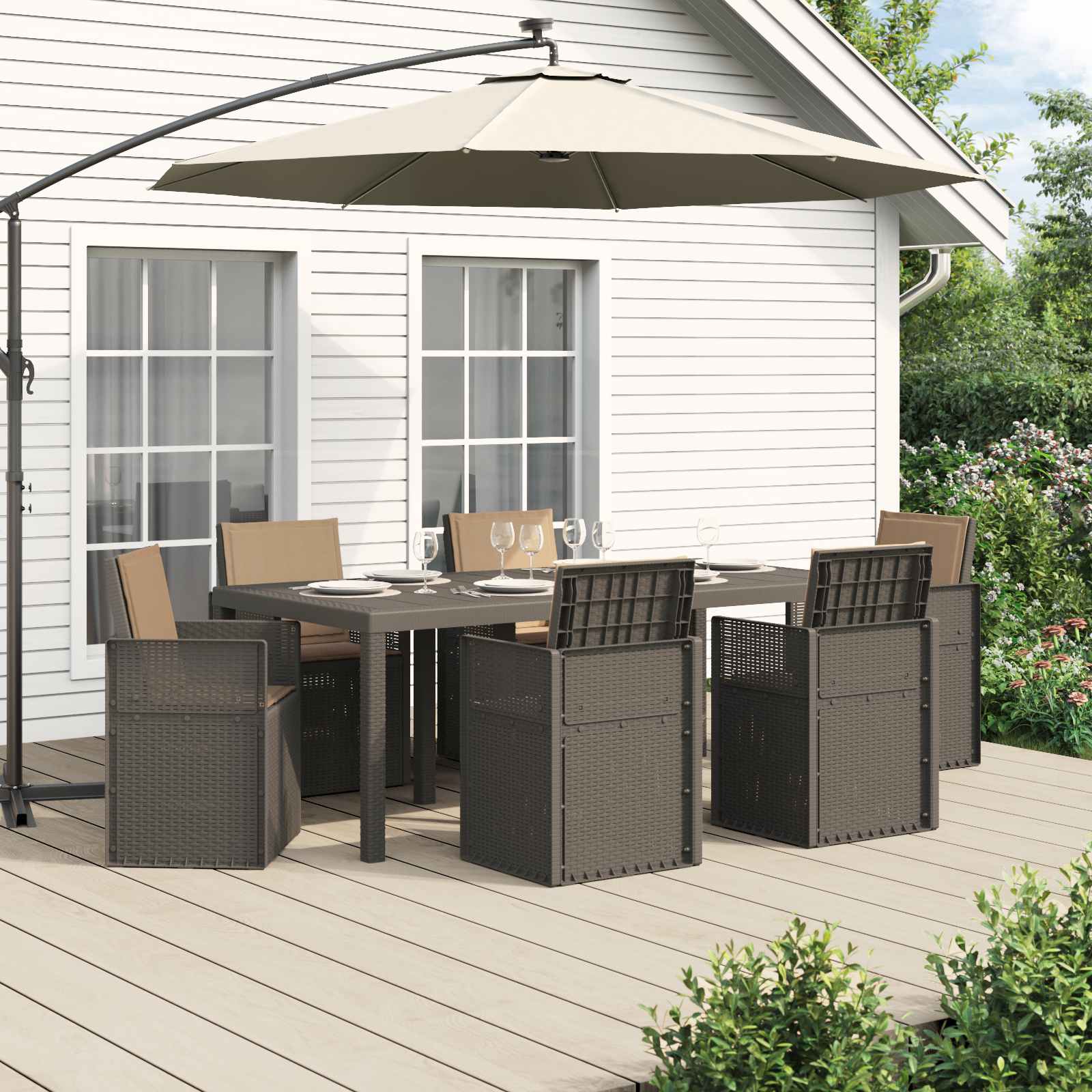 Ensemble de salle à manger pour jardin avec coussin 7 pcs PP - XIOS