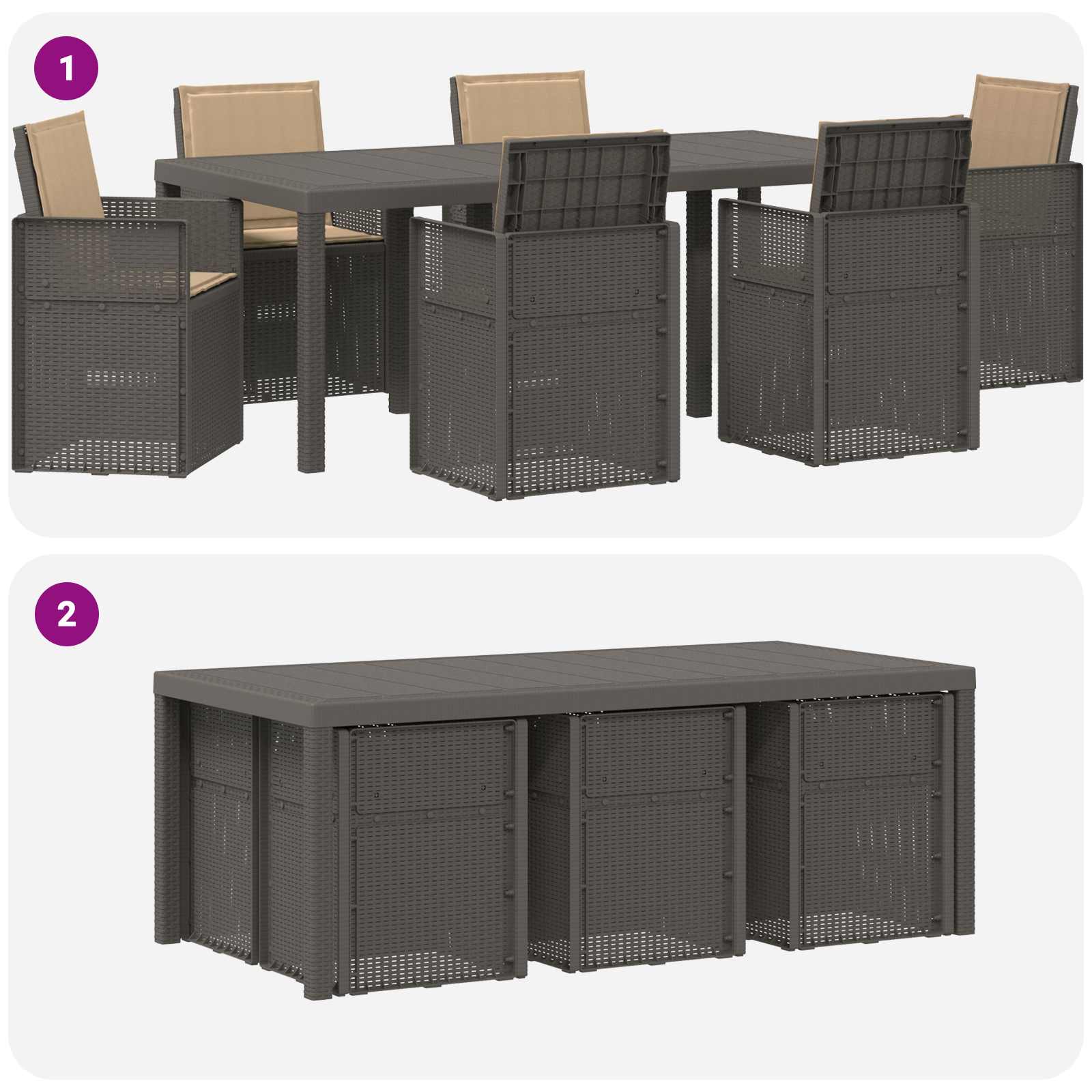 Ensemble de salle à manger pour jardin avec coussin 7 pcs PP - XIOS