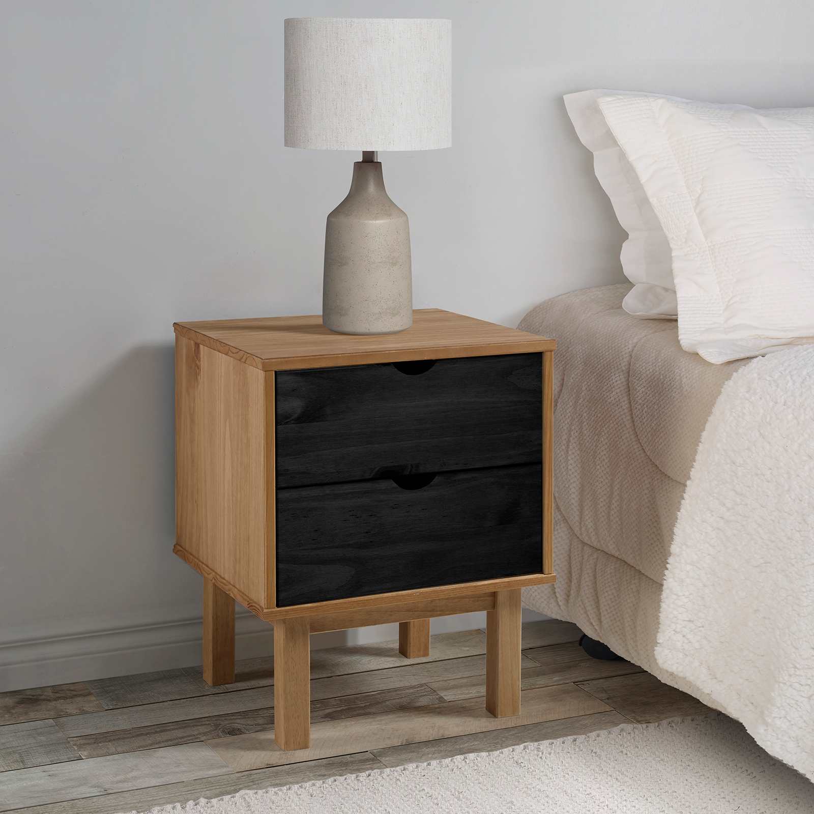 Table de chevet OTTA Noir 45 x 39 x 57 cm Bois de pin massif - XIOS