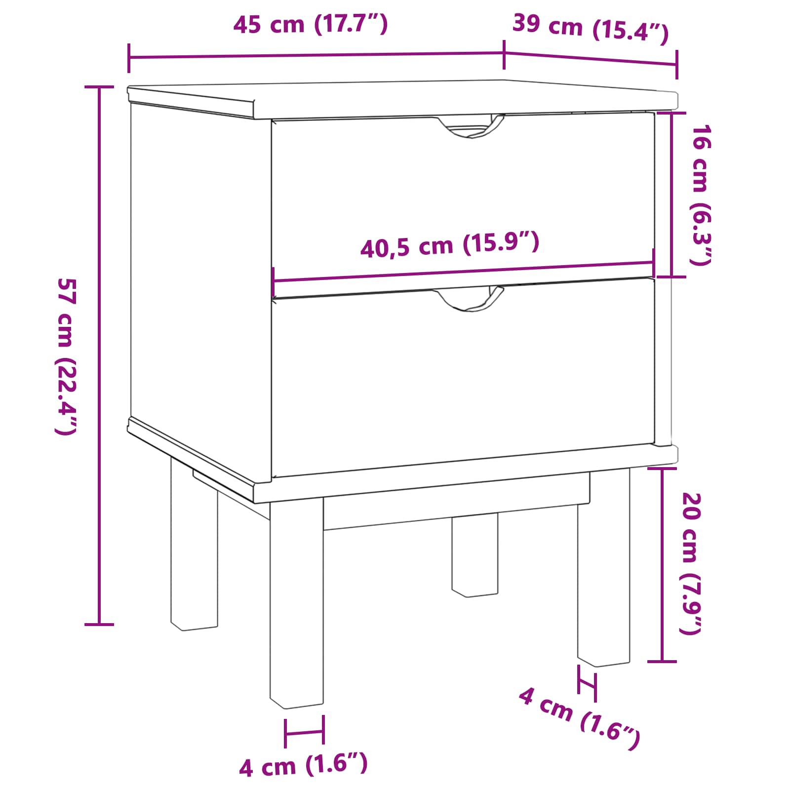 Table de chevet OTTA Noir 45 x 39 x 57 cm Bois de pin massif - XIOS