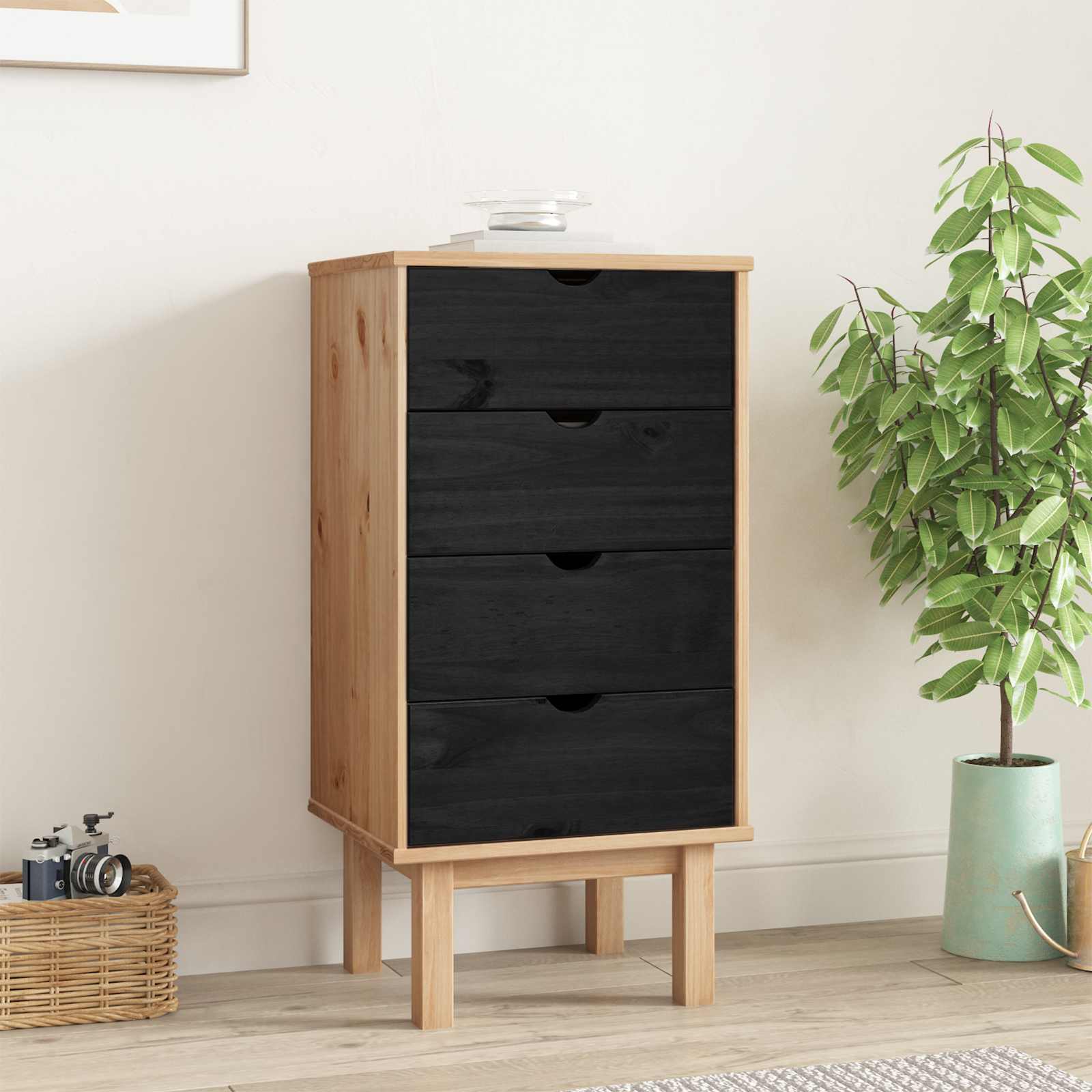 Commode OTTA Noir 45 x 39 x 90 cm Bois de pin massif - XIOS