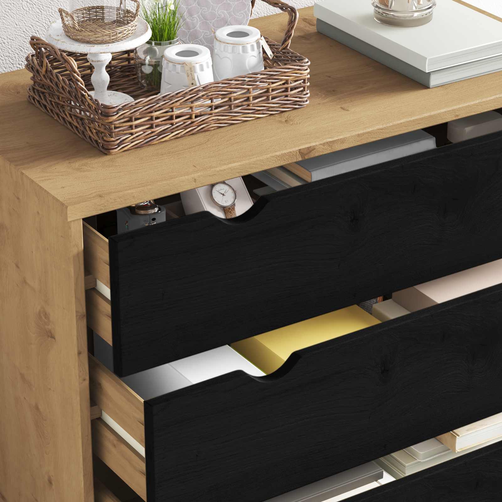 Commode OTTA Noir 76,5 x 39,5 x 90 cm Bois de pin massif - XIOS