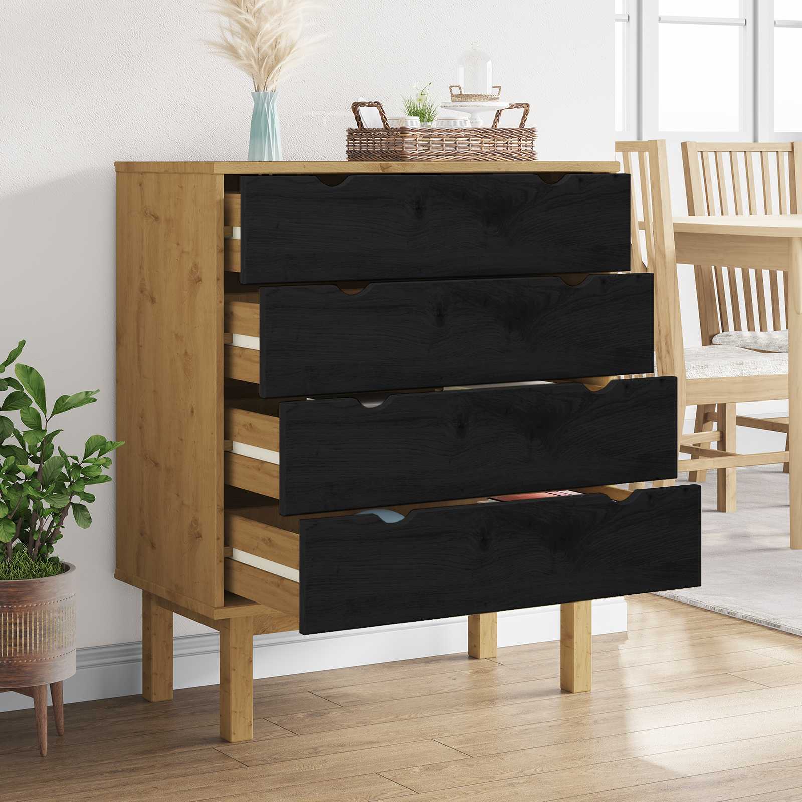 Commode OTTA Noir 76,5 x 39,5 x 90 cm Bois de pin massif - XIOS