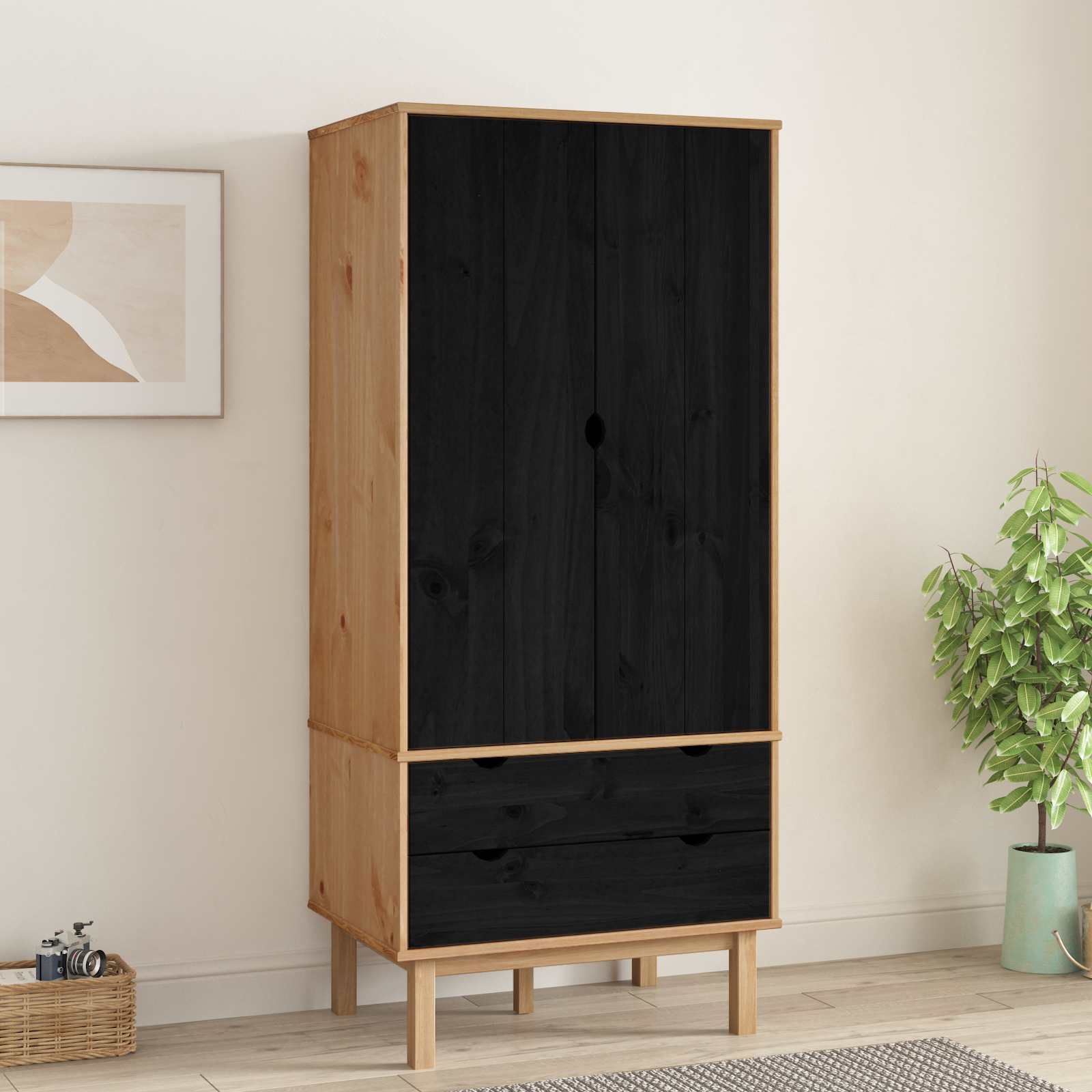 Armoire OTTA Noir 76,5 x 53 x 172 cm Bois de pin massif - XIOS