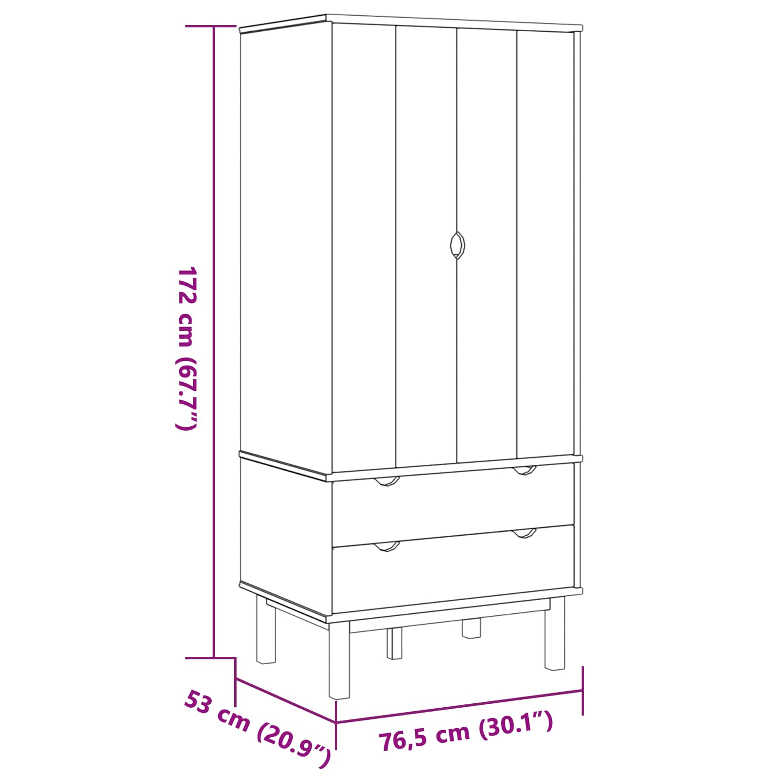 Armoire OTTA Noir 76,5 x 53 x 172 cm Bois de pin massif - XIOS