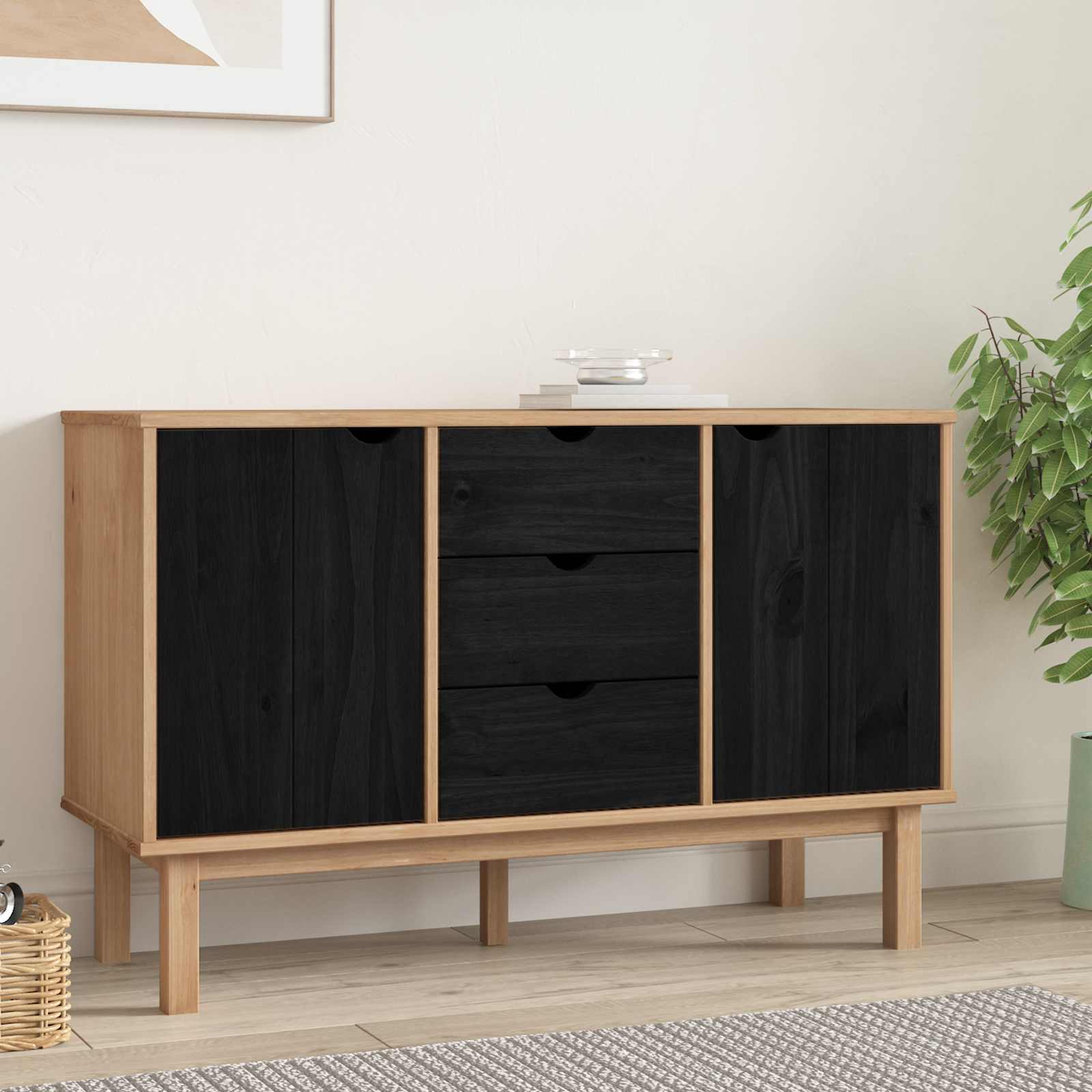 Buffet OTTA Noir 113,5 x 43 x 73 cm Bois de pin massif - XIOS