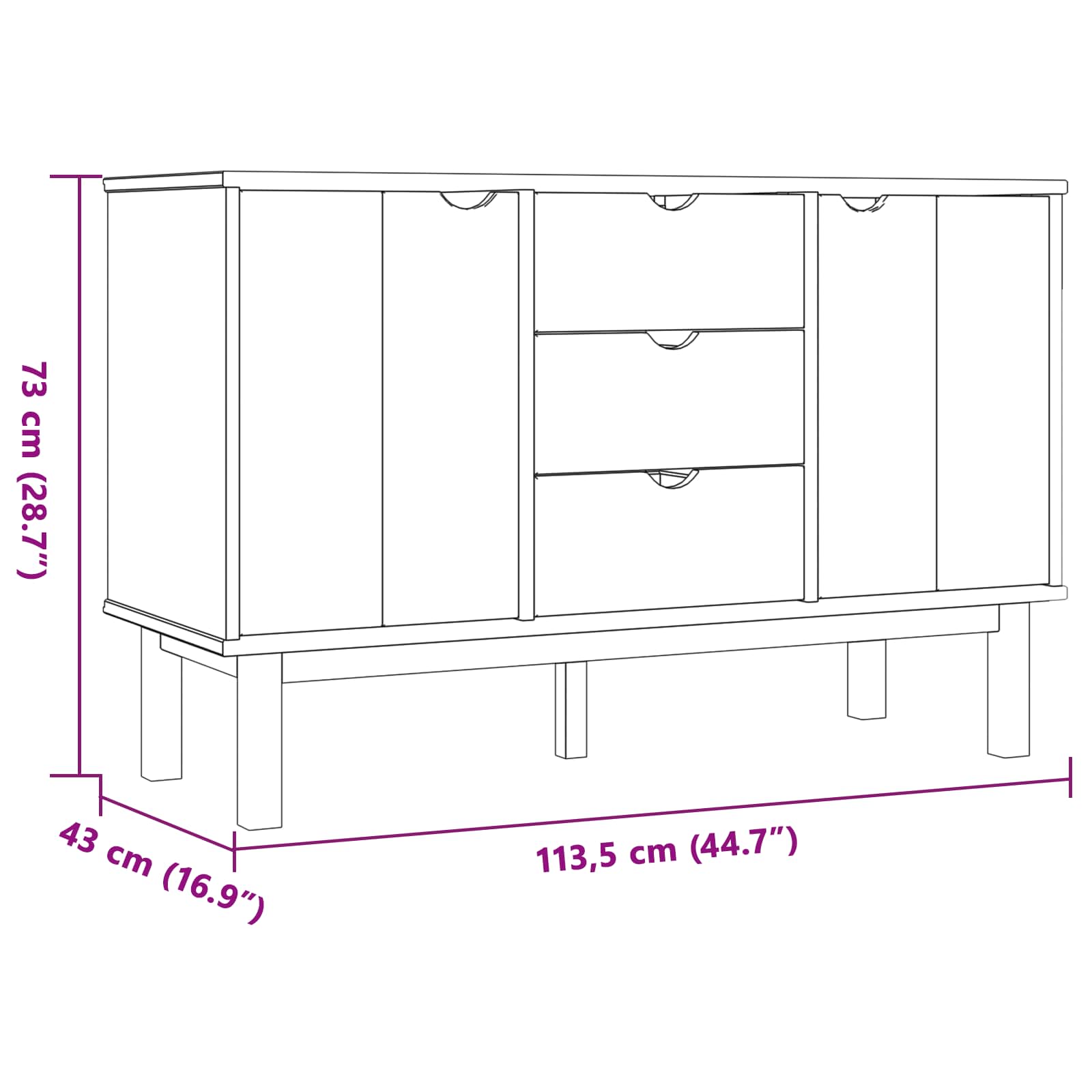 Buffet OTTA Noir 113,5 x 43 x 73 cm Bois de pin massif - XIOS
