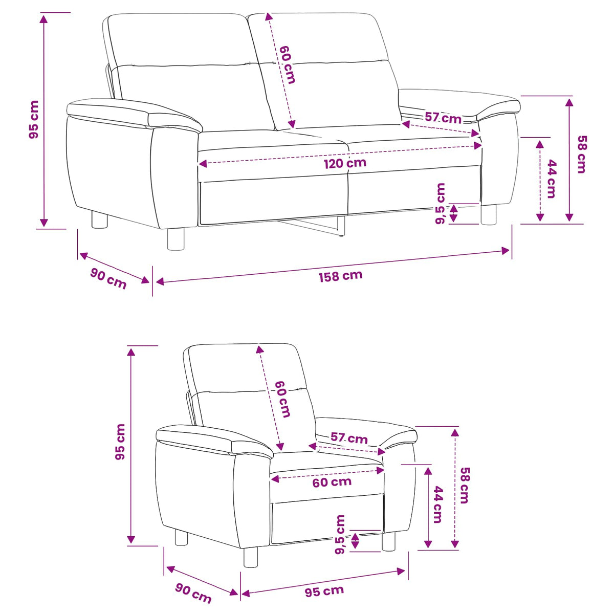Ensemble de Canapés 2 pcs Gris foncé Tissu