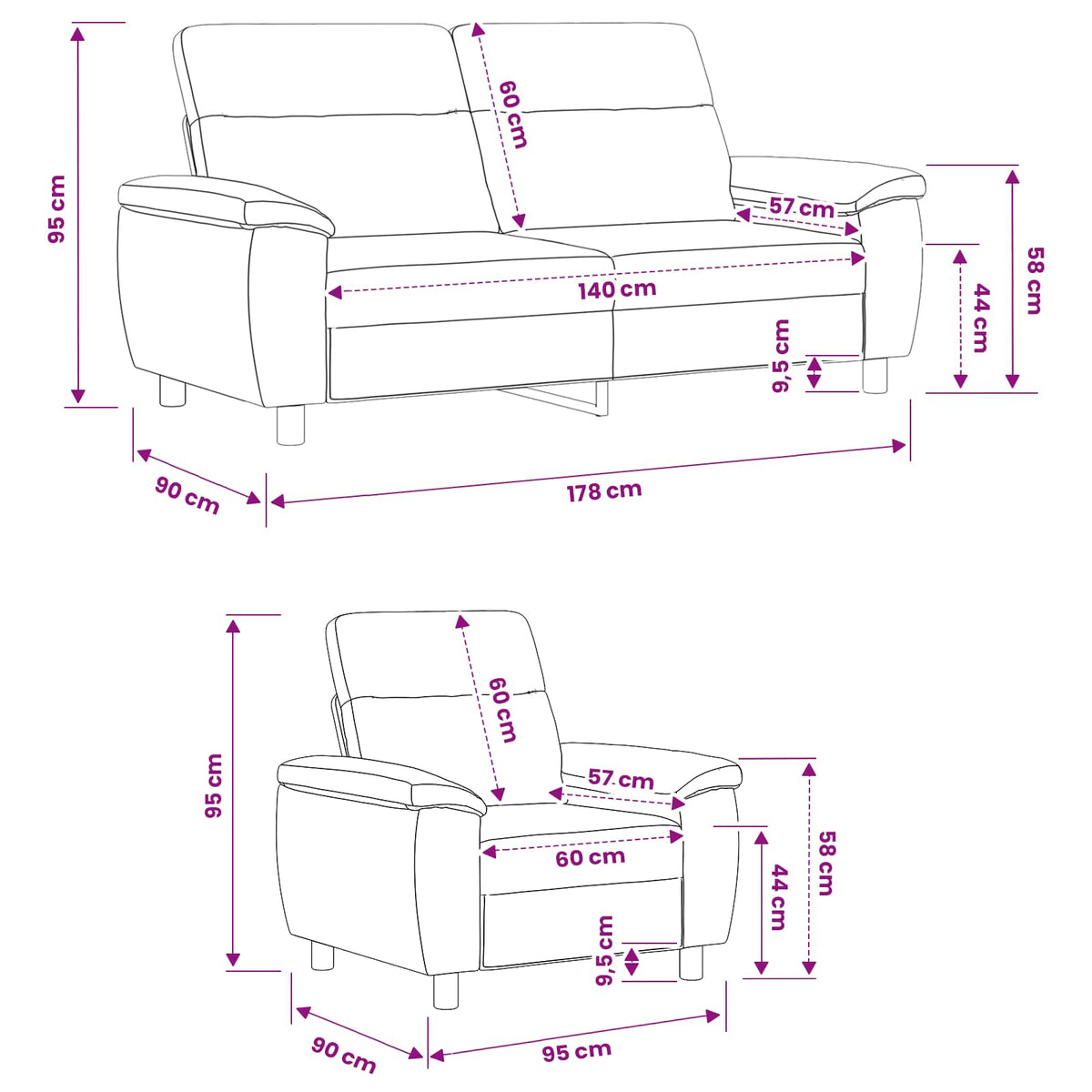 Ensemble de Canapés 2 pcs Gris foncé Tissu
