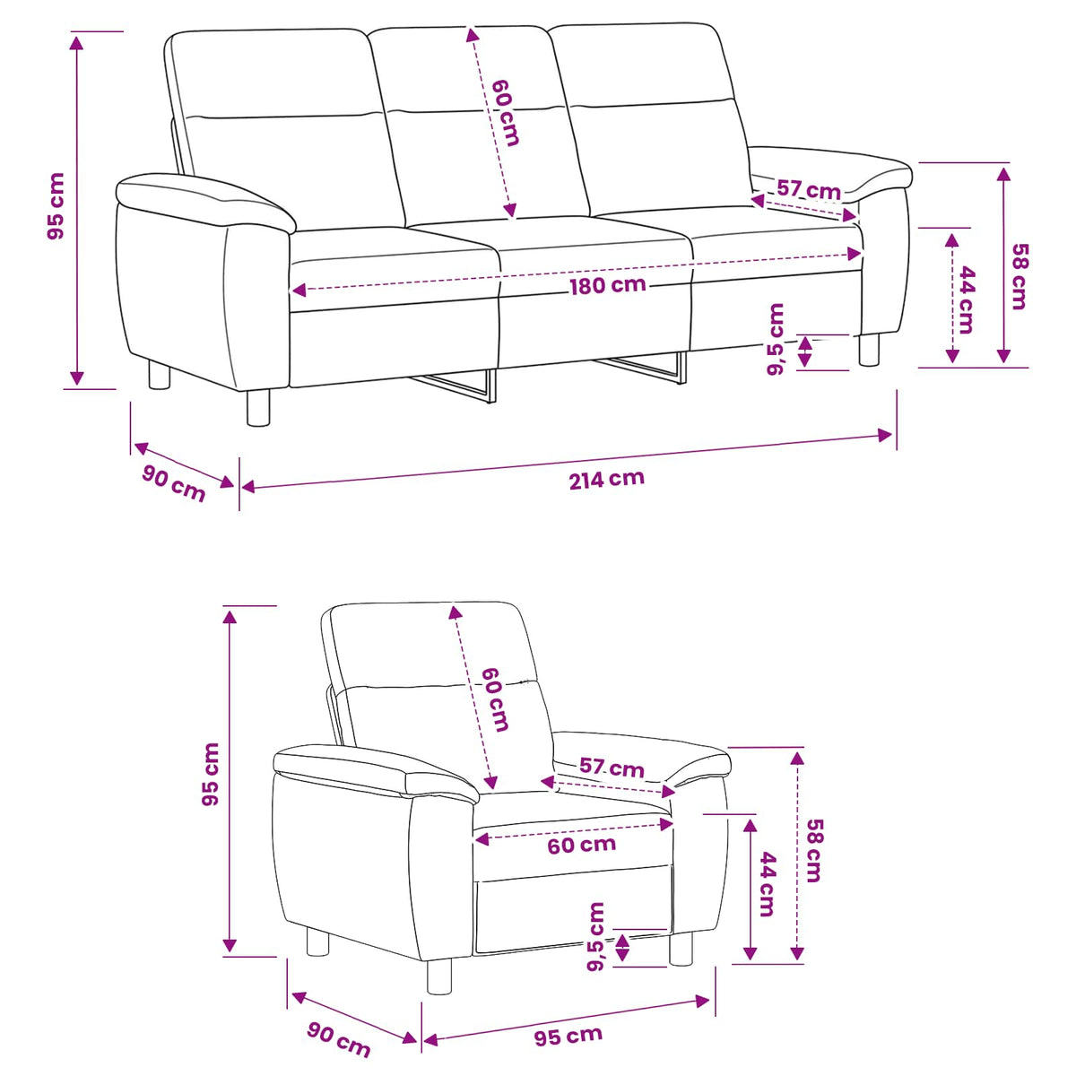 Ensemble de Canapés 2 pcs Gris foncé Tissu