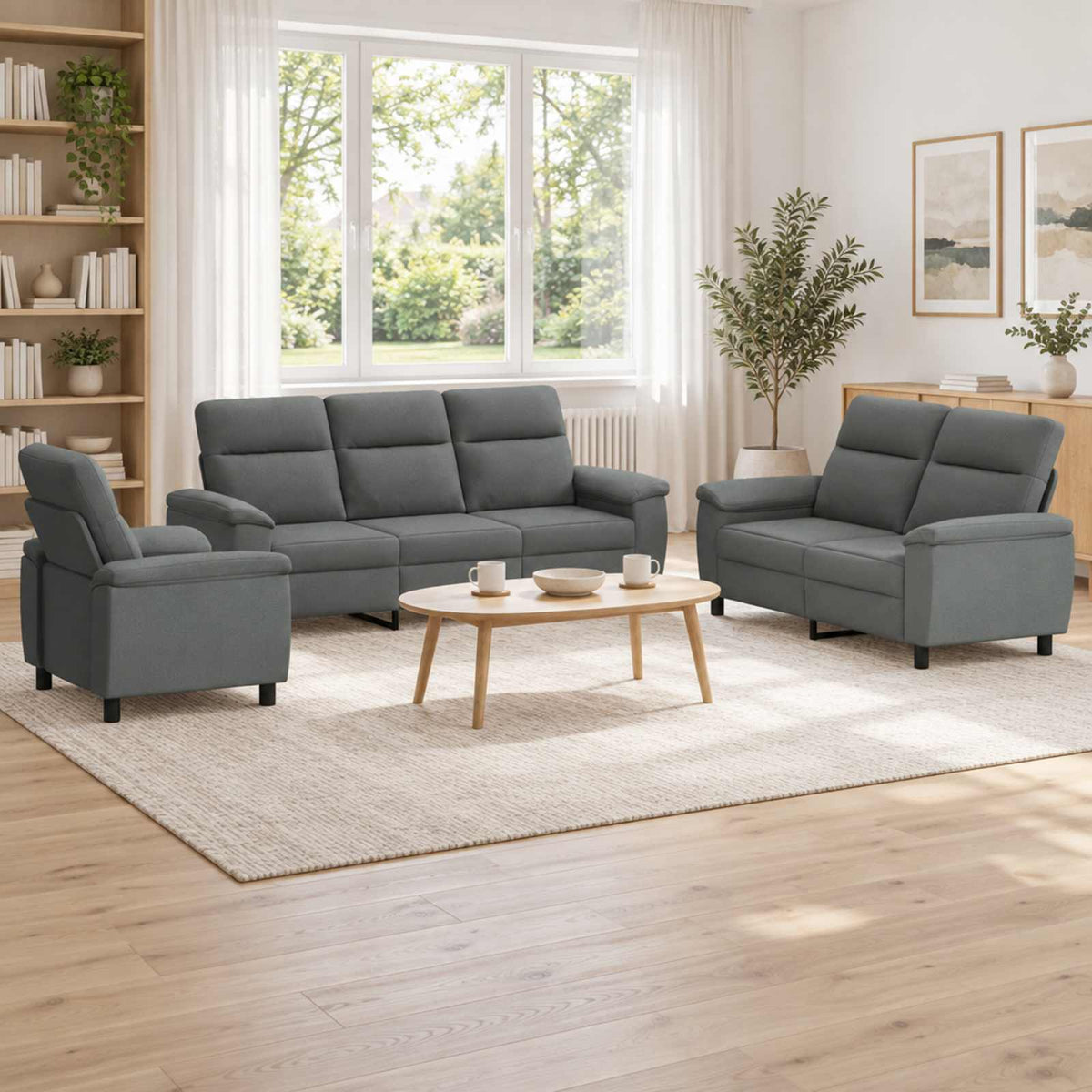 Ensemble de Canapés 3 pcs Gris foncé Tissu