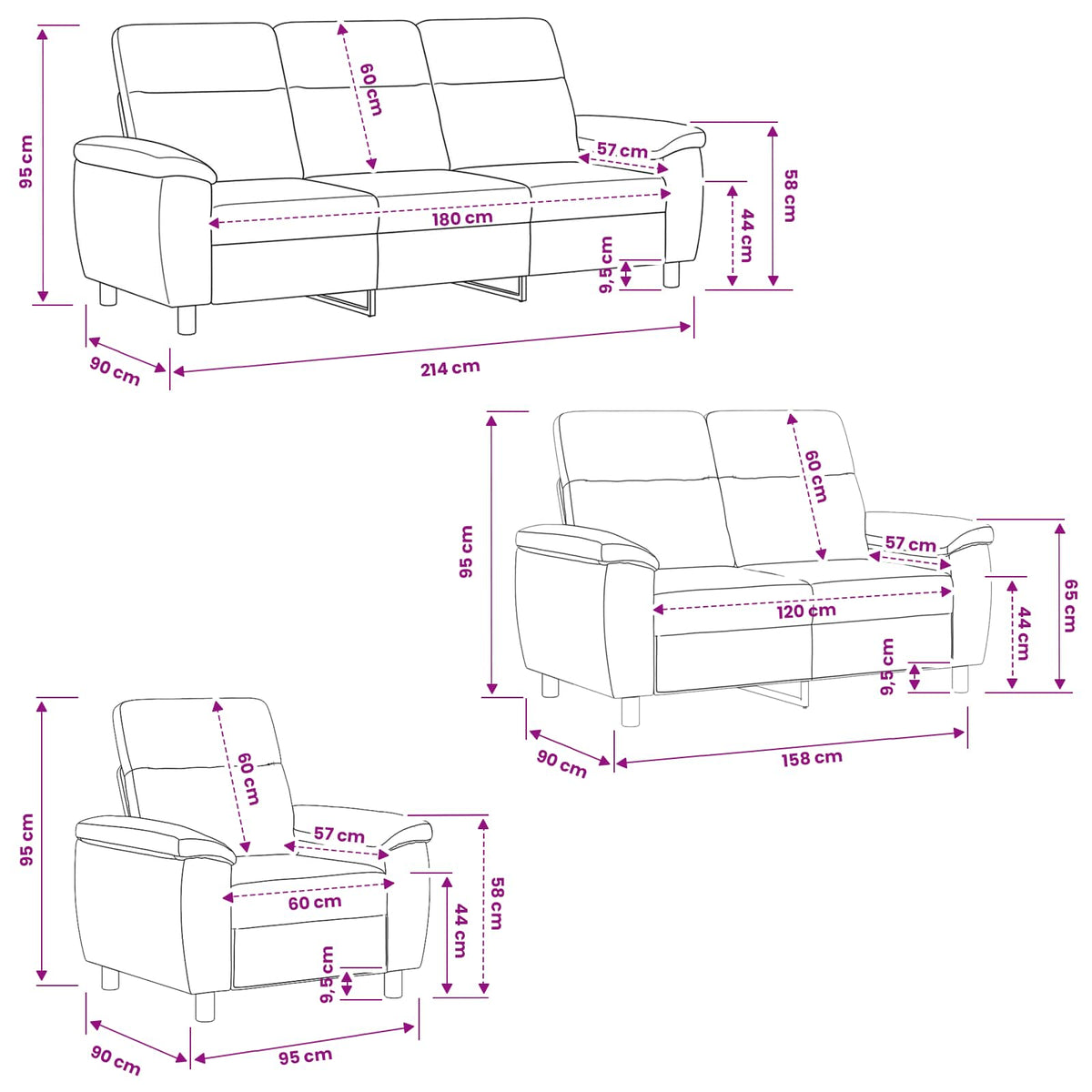 Ensemble de Canapés 3 pcs Gris foncé Tissu