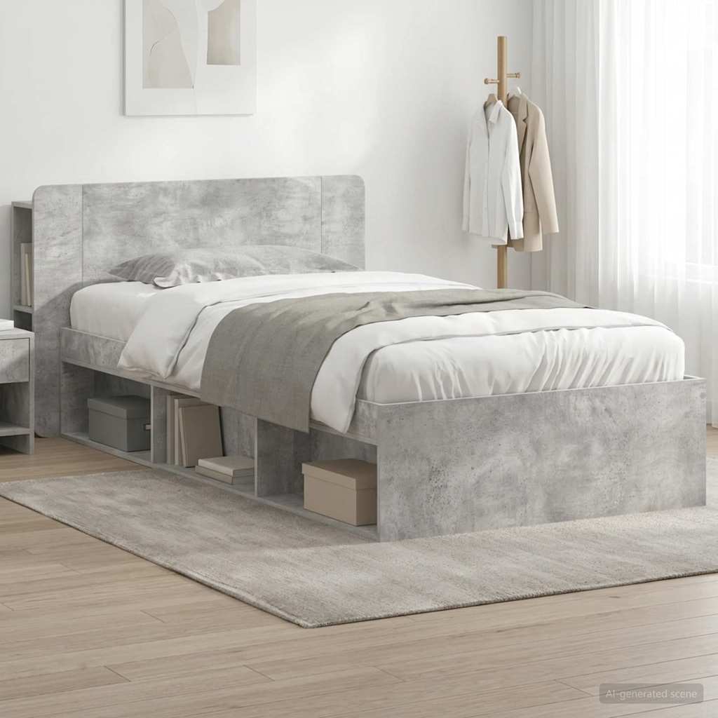 Cadre de lit avec rangement Gris béton 100 x 200 cm
