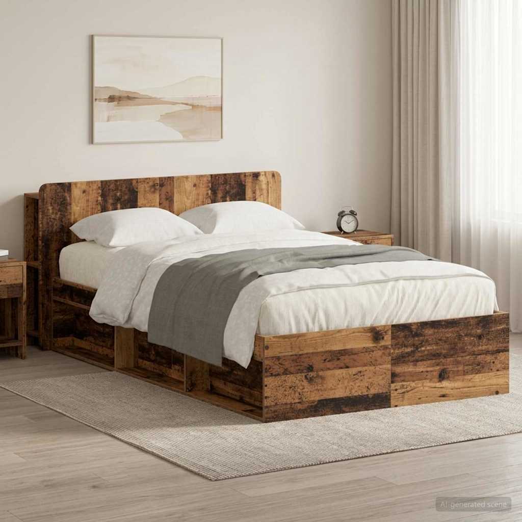 Cadre de lit avec rangement Bois ancien 120 x 190 cm