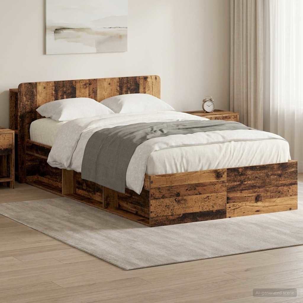 Cadre de lit avec rangement Bois ancien 120 x 200 cm