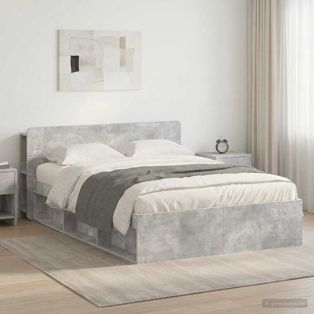 Cadre de lit avec rangement Gris béton 140 x 190 cm