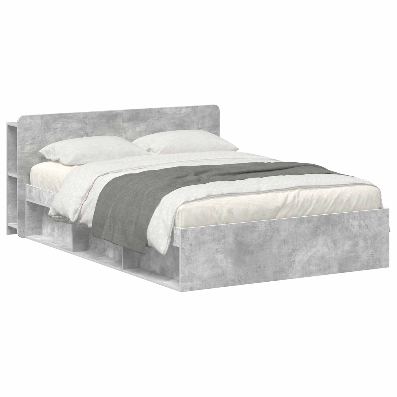 Cadre de lit avec rangement Gris béton 140 x 190 cm