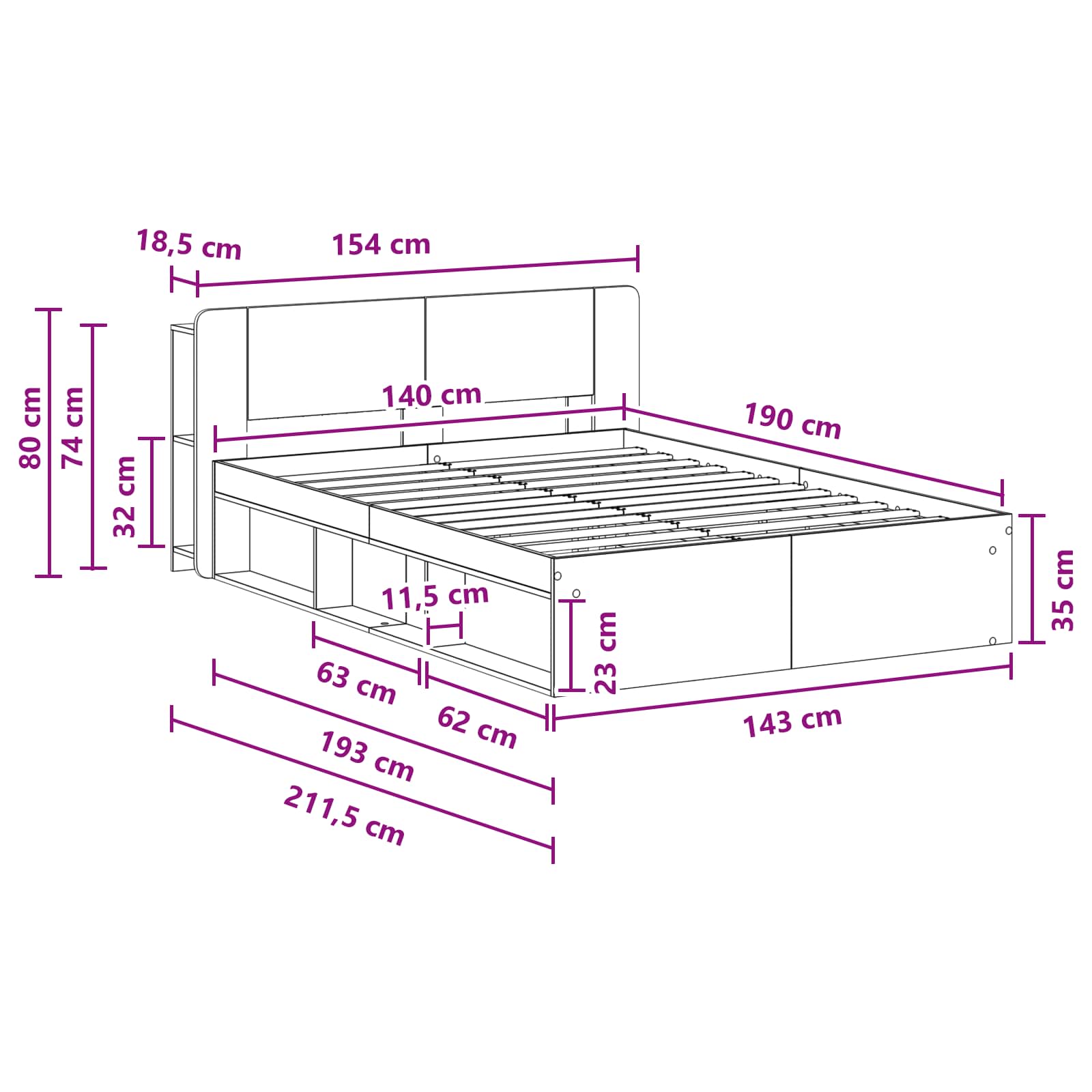 Cadre de lit avec rangement Bois ancien 140 x 190 cm - XIOS