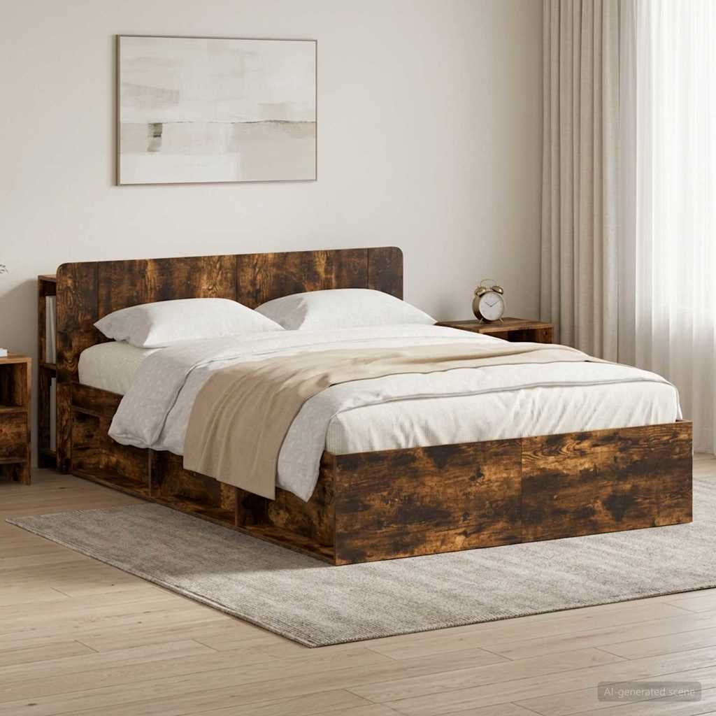 Cadre de lit avec rangement Chêne fumé 140 x 190 cm