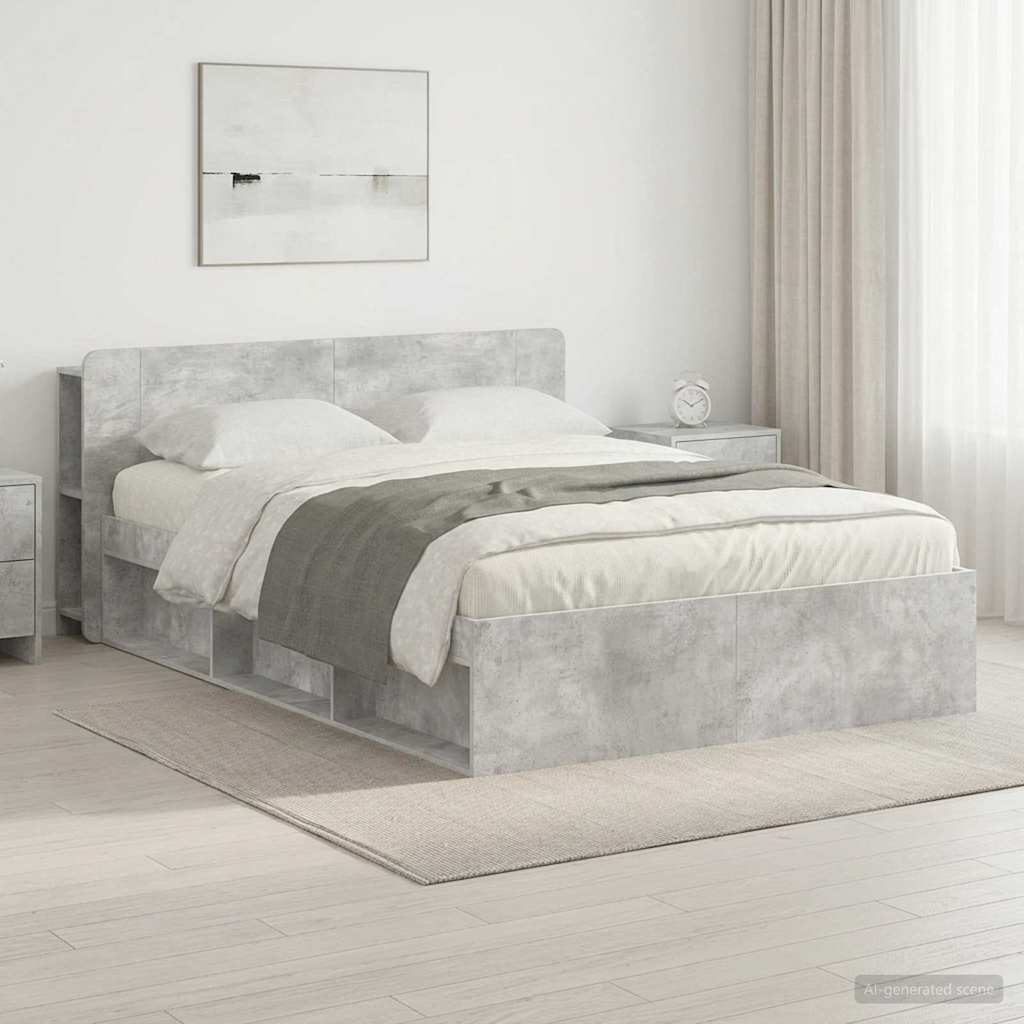 Cadre de lit avec rangement Gris béton 140 x 200 cm