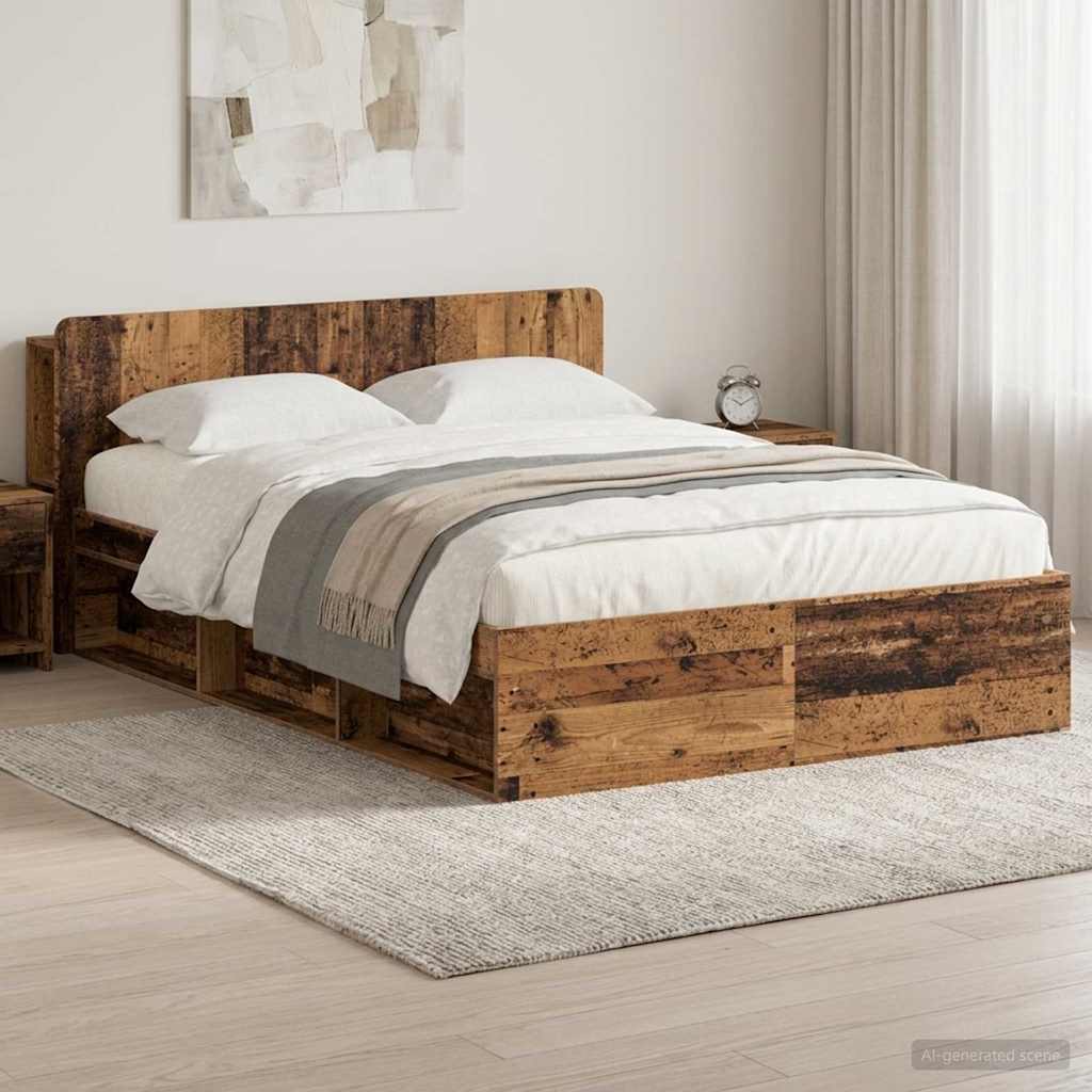 Cadre de lit avec rangement Bois ancien 150 x 200 cm - XIOS