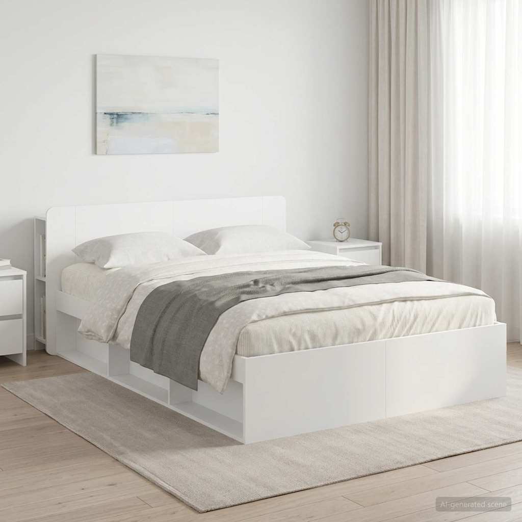 Cadre de lit avec rangement avec tête de lit Blanc 160 x 200 cm