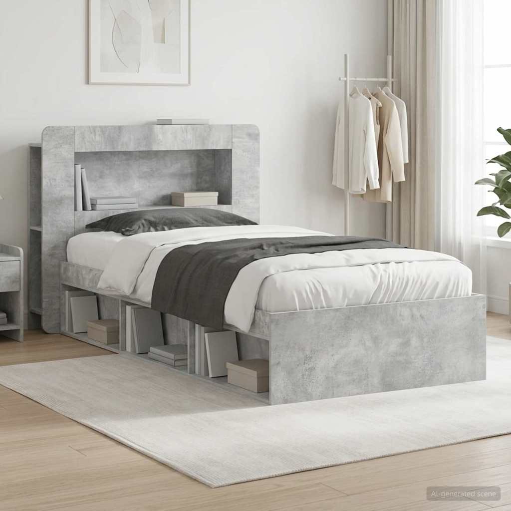 Cadre de lit avec rangement Gris béton 75 x 190 cm - XIOS
