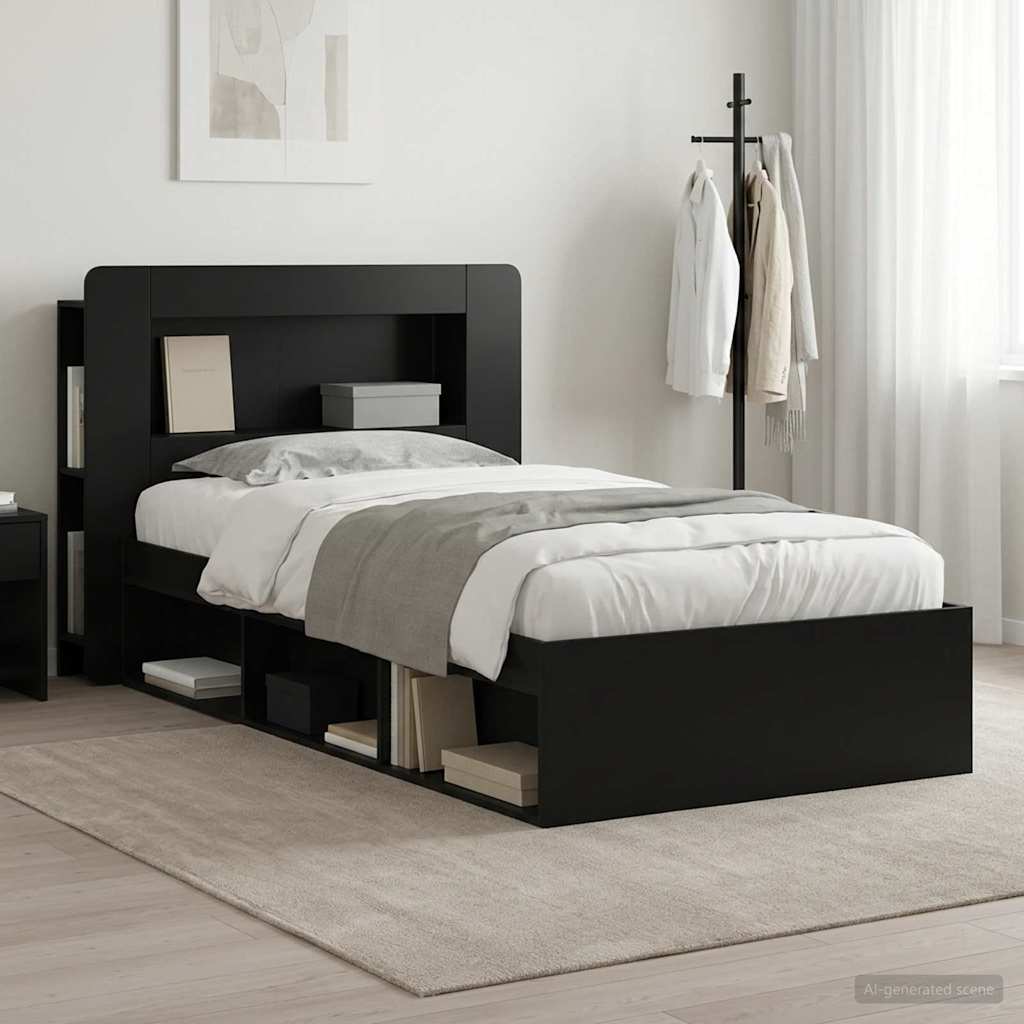 Cadre de lit avec rangement Noir 90 x 190 cm Bois d'ingénierie