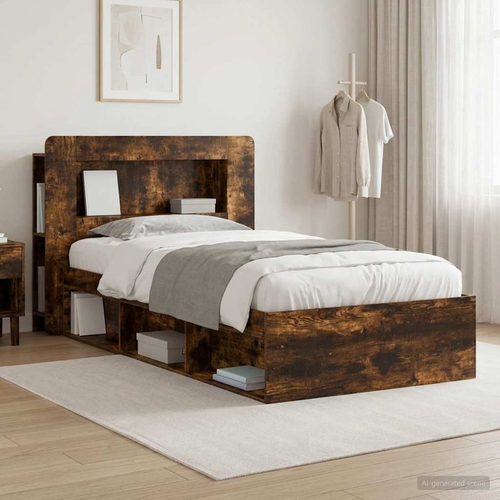 Cadre de lit avec rangement Chêne fumé 90 x 190 cm