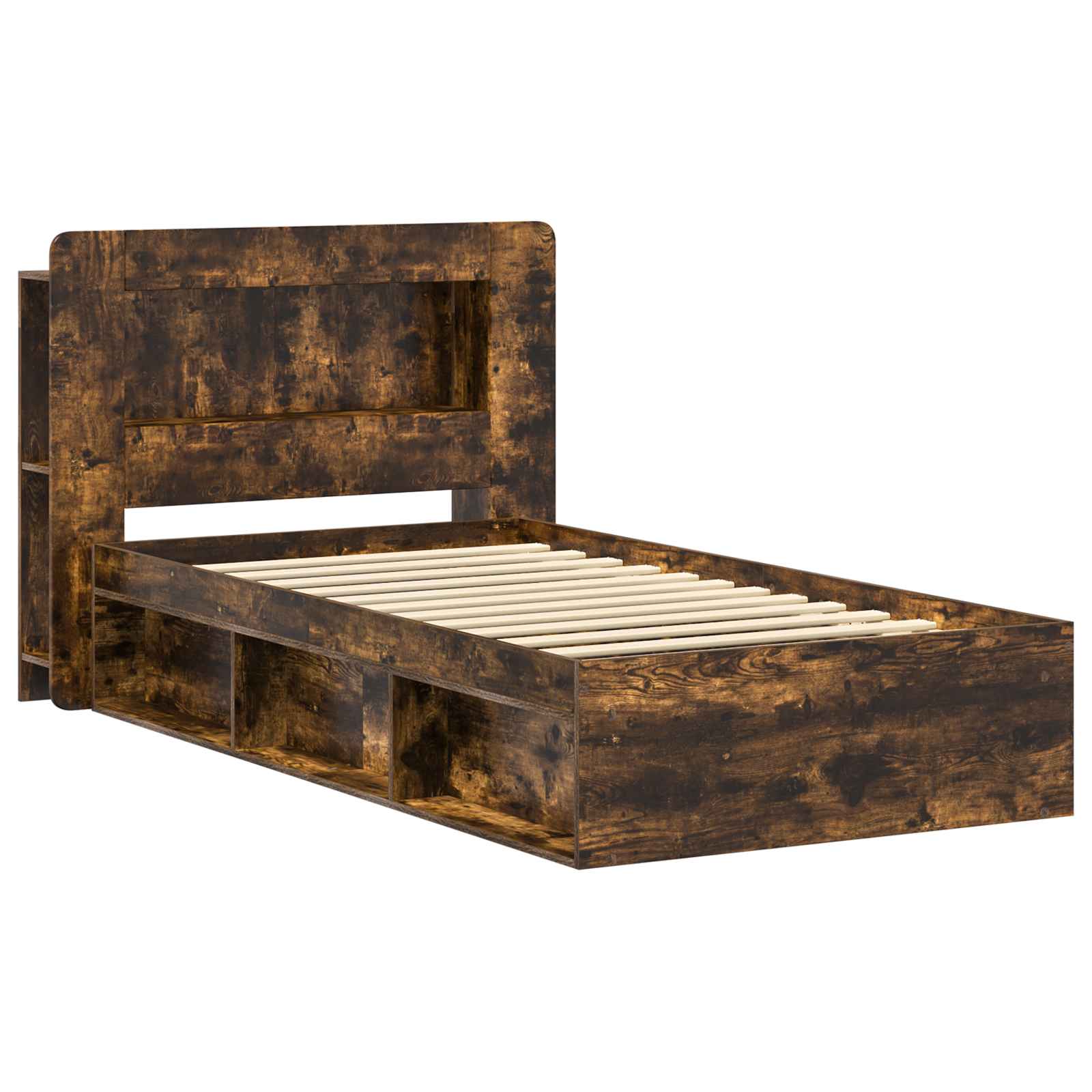 Cadre de lit avec rangement Chêne fumé 90 x 190 cm