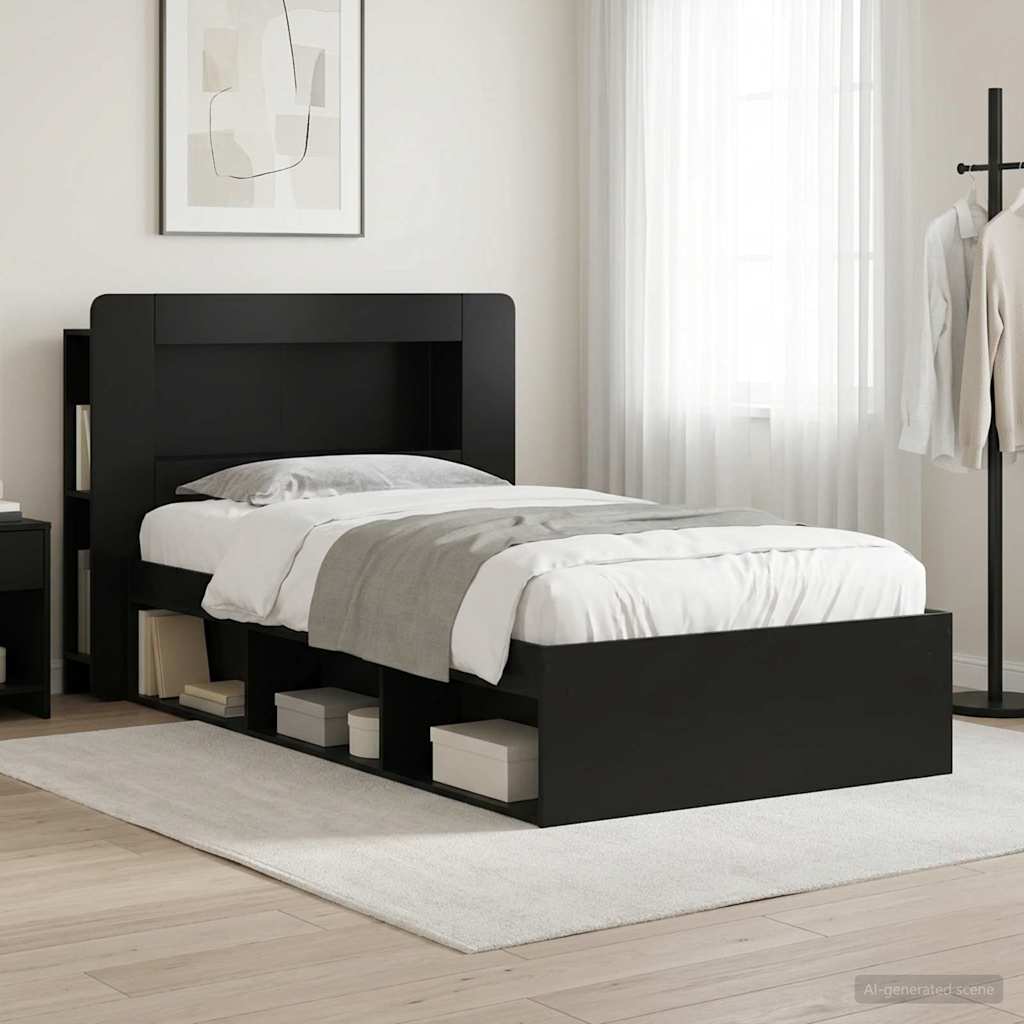 Cadre de lit avec rangement Noir 90 x 200 cm Bois d'ingénierie