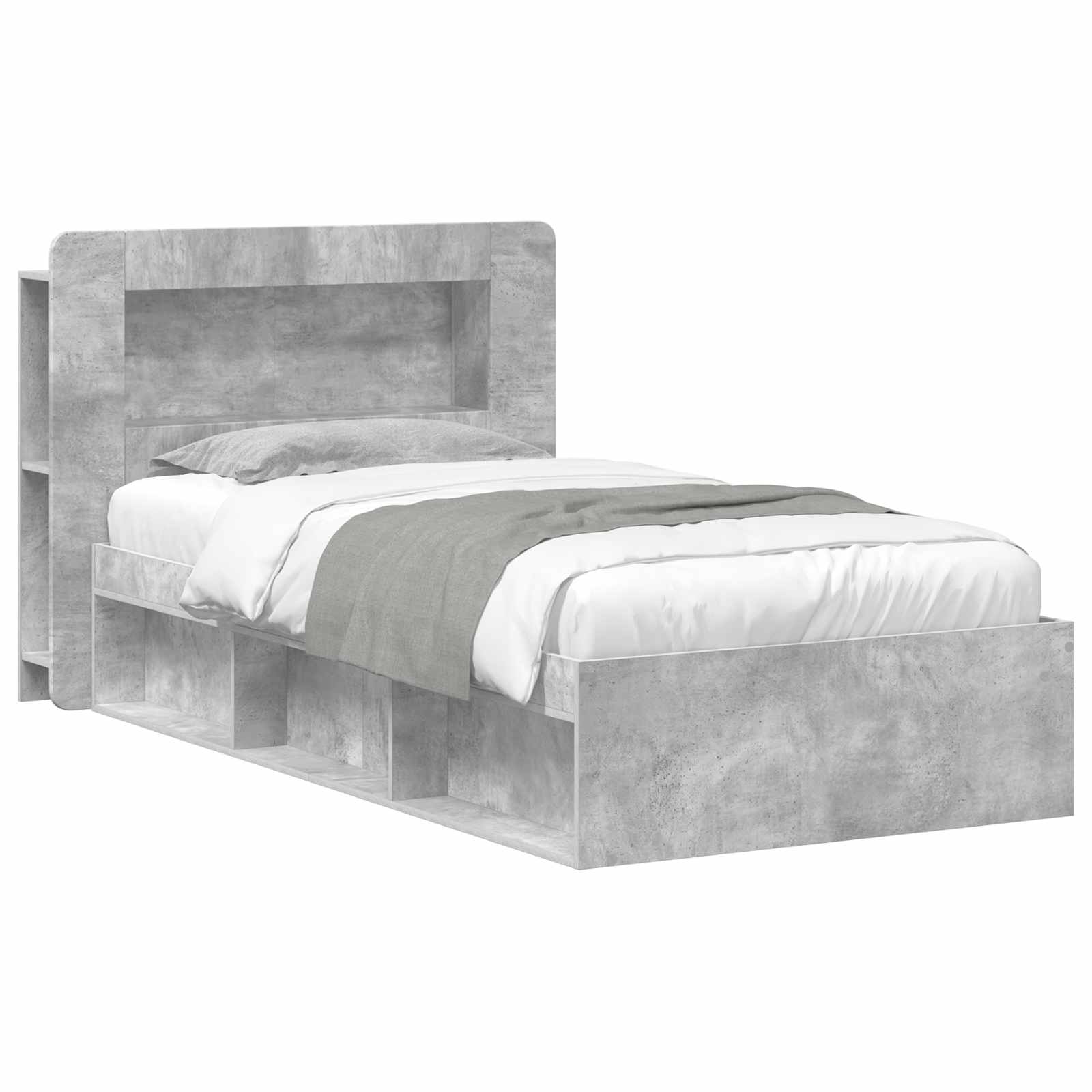 Cadre de lit avec rangement Gris béton 90 x 200 cm